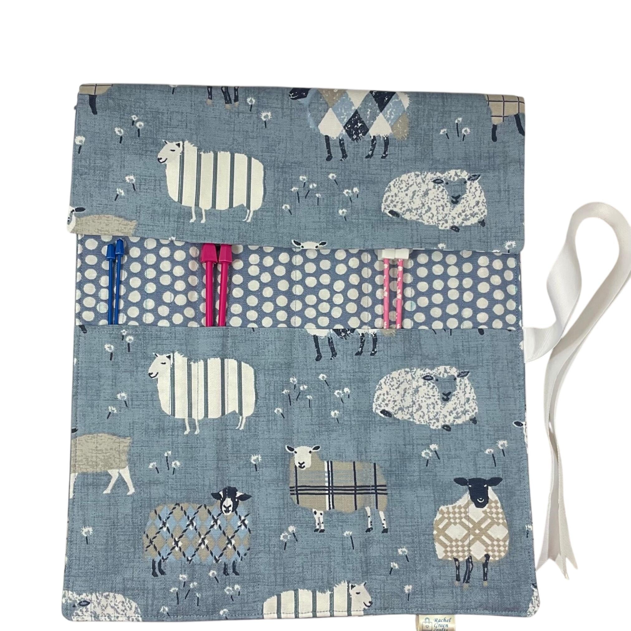 Straight knitting needle case, needle roll , sheep needle case, needle storage, knitting accessories, knitters gift,needle organiser