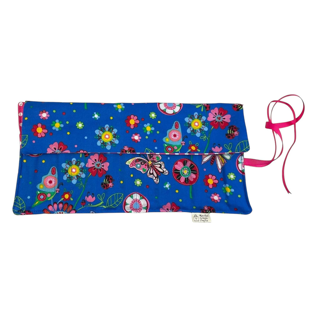 Crochet hook case with butterflies, Ergonomic organiser, roll up case, ladybird lover gift, knitters gift, Crochet gift, crochet storage