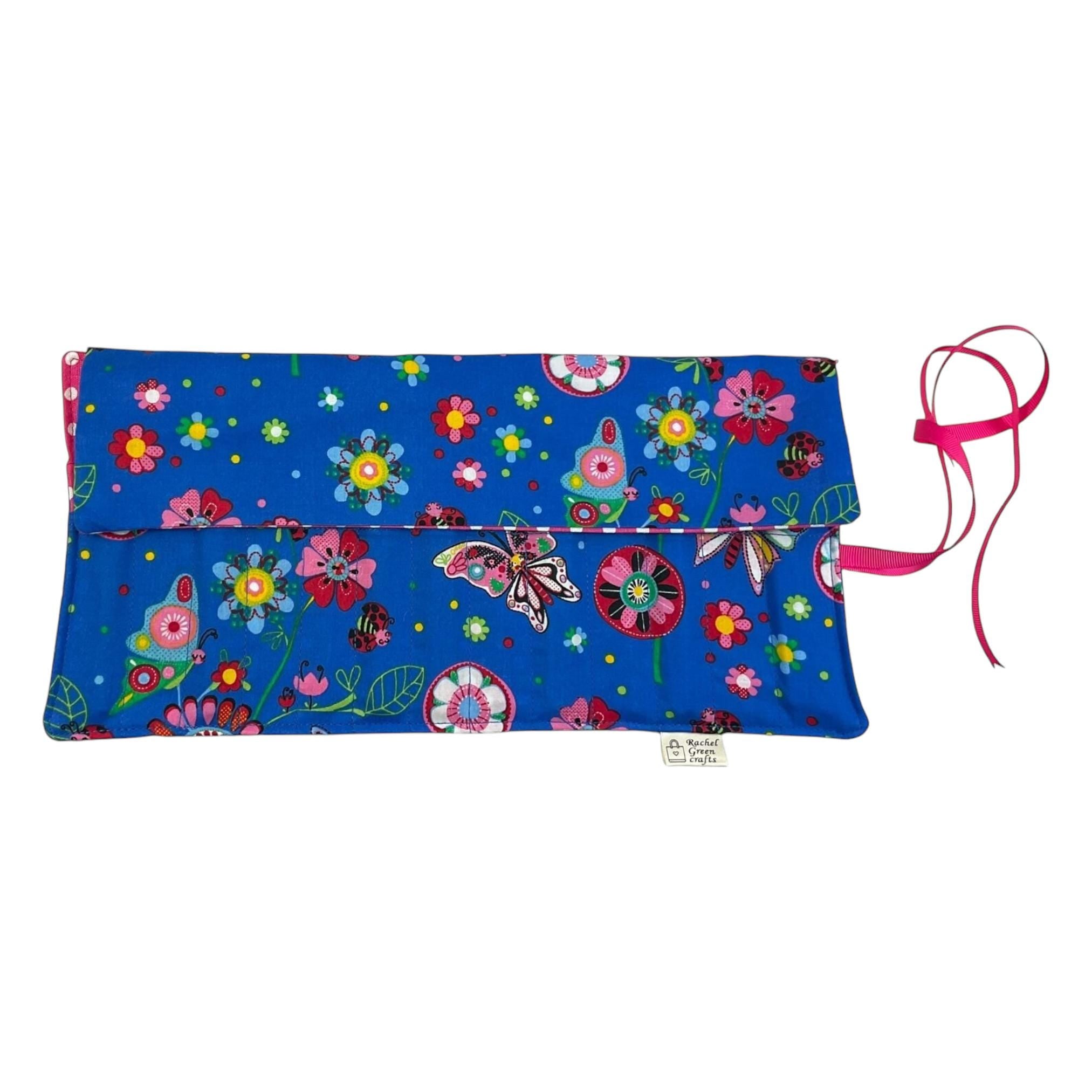 Crochet hook case with butterflies, Ergonomic organiser, roll up case, ladybird lover gift, knitters gift, Crochet gift, crochet storage