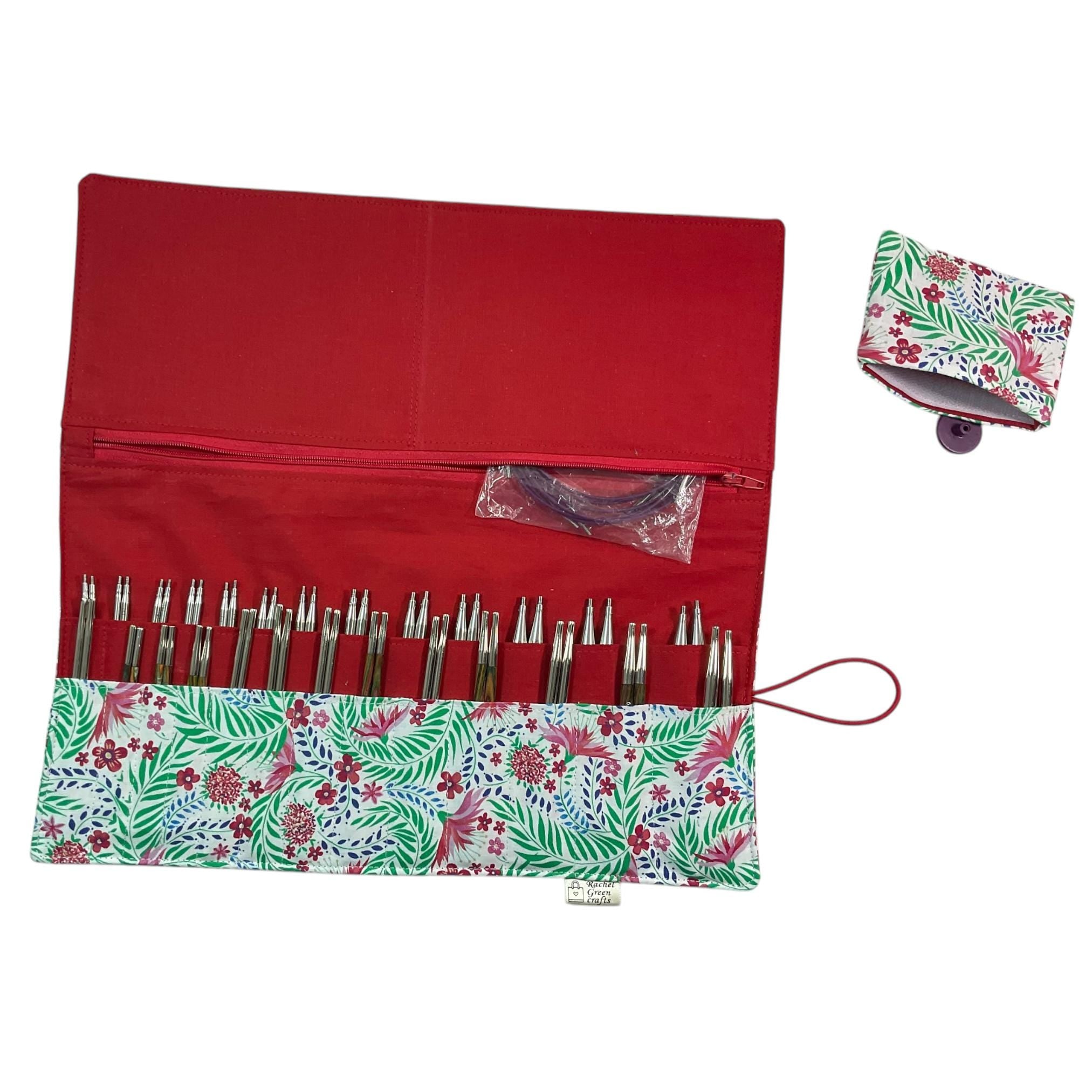 Interchangeable knitting needle case with Liberty fabric , floral addi case, chiagoo wallet, knit pro organiser pouch, hiya hiya case,