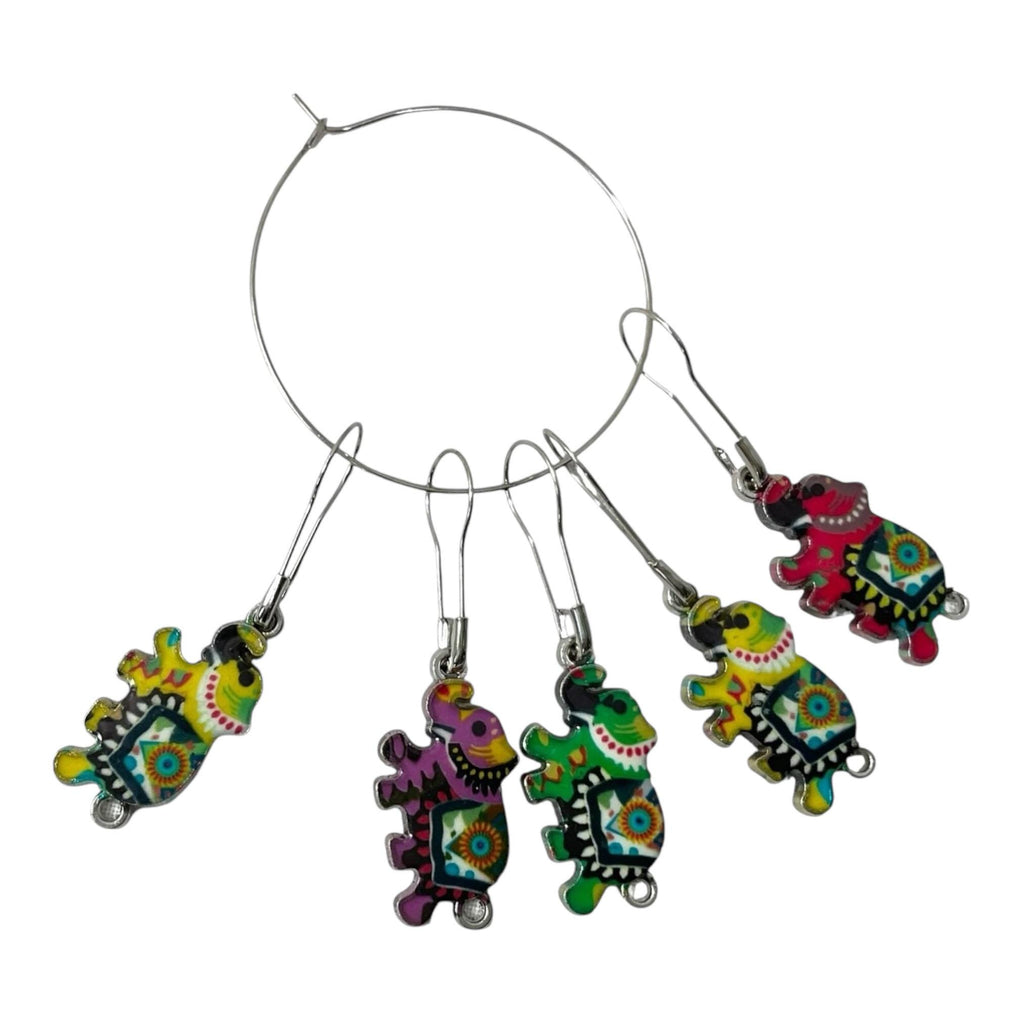 Stitch markers in an elephant shape, intricately enamelled colourful progress charms, knitting lace markers, perfect  knitters gift