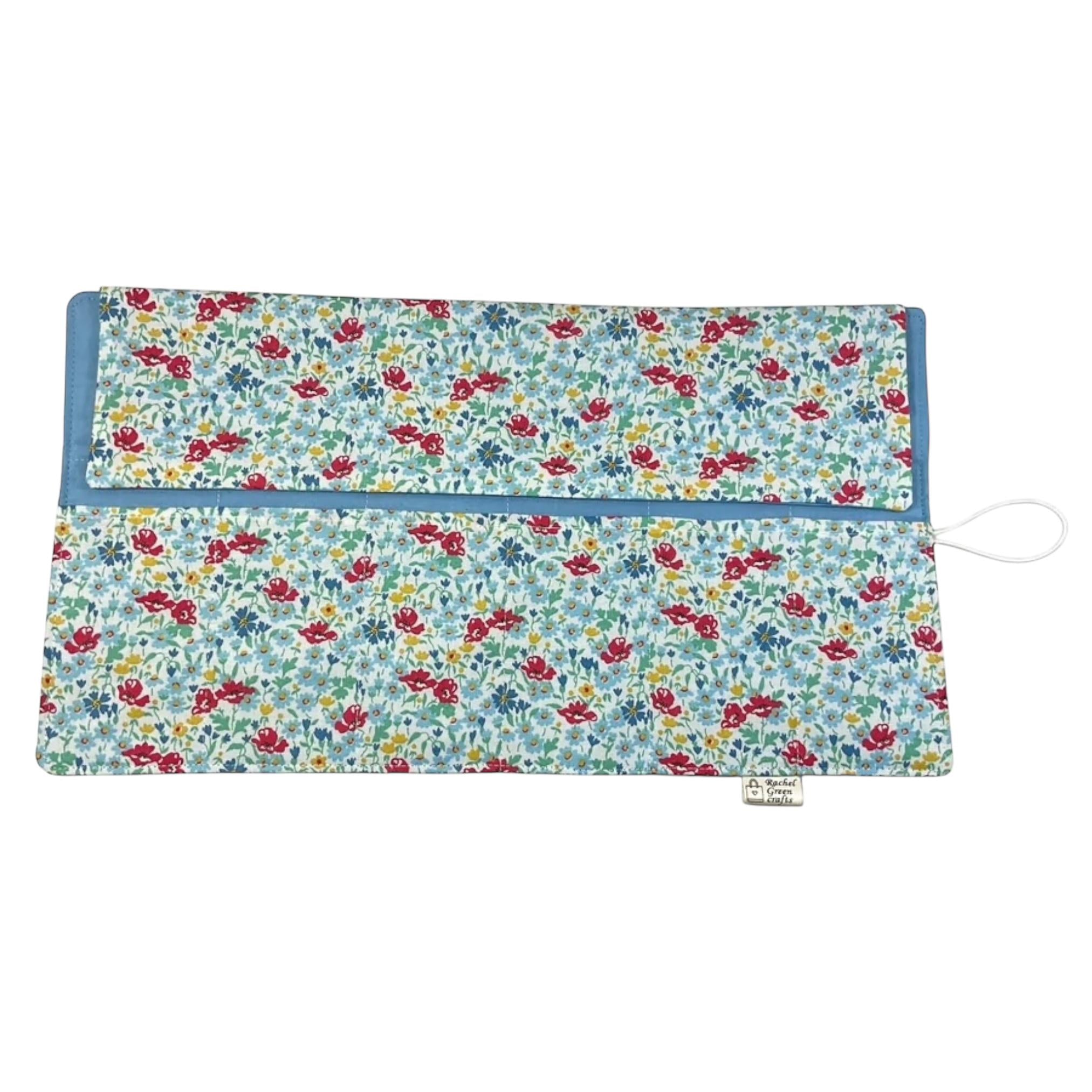 Circular needle case made from Liberty floral fabric, fixed circular sock needle pouch, knitting needle roll, knitters gift, needle holder,