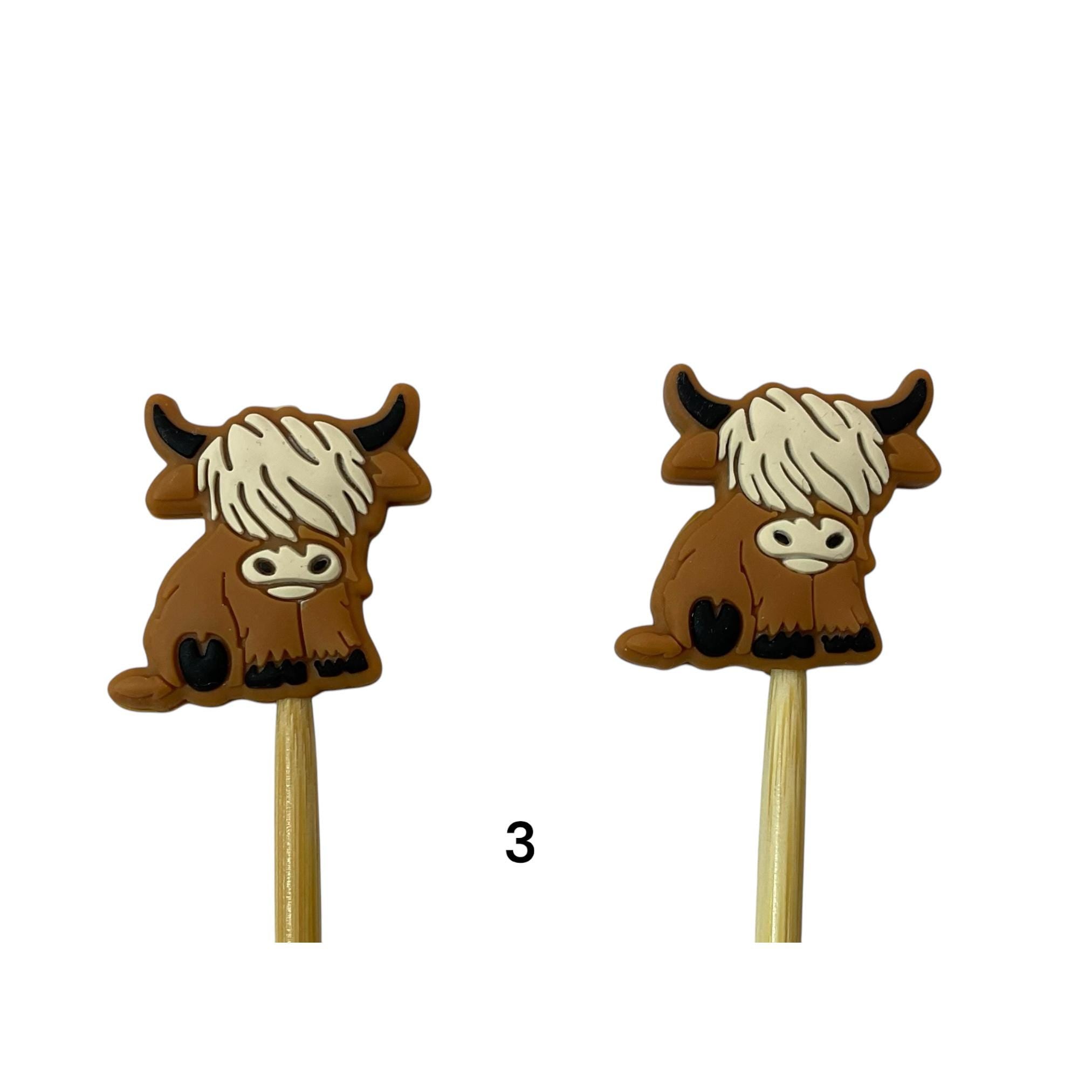 Highland Cow stitch stopper, knitting point protector, Silicone needle end