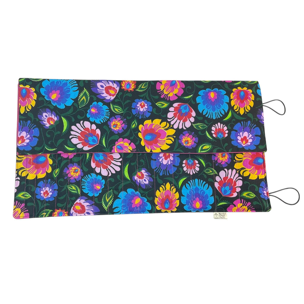 Double pointed floral knitting needle case, sock needle roll,  organiser, knitters gift