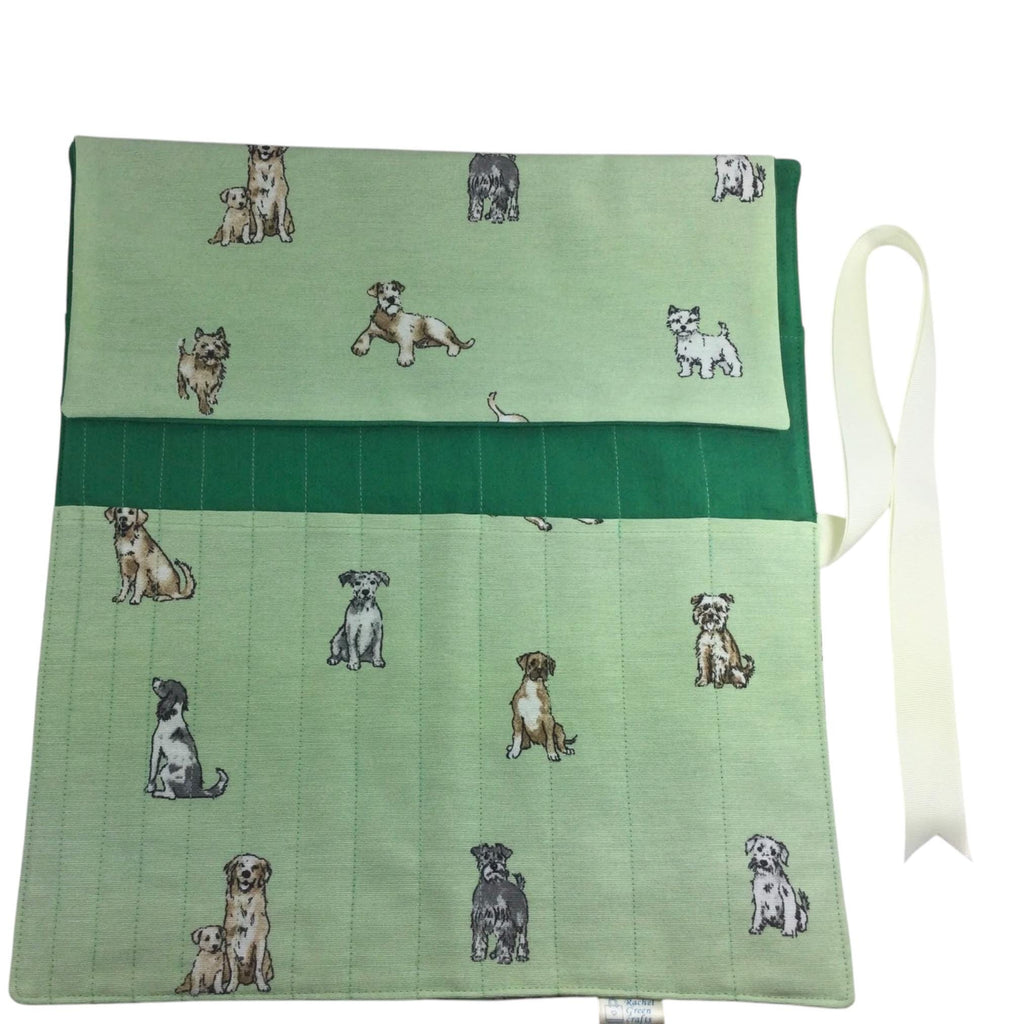Straight knitting needle case with dogs, needle roll ,needle case, needle storage, knitting accessories, knitters gift,needle organiser