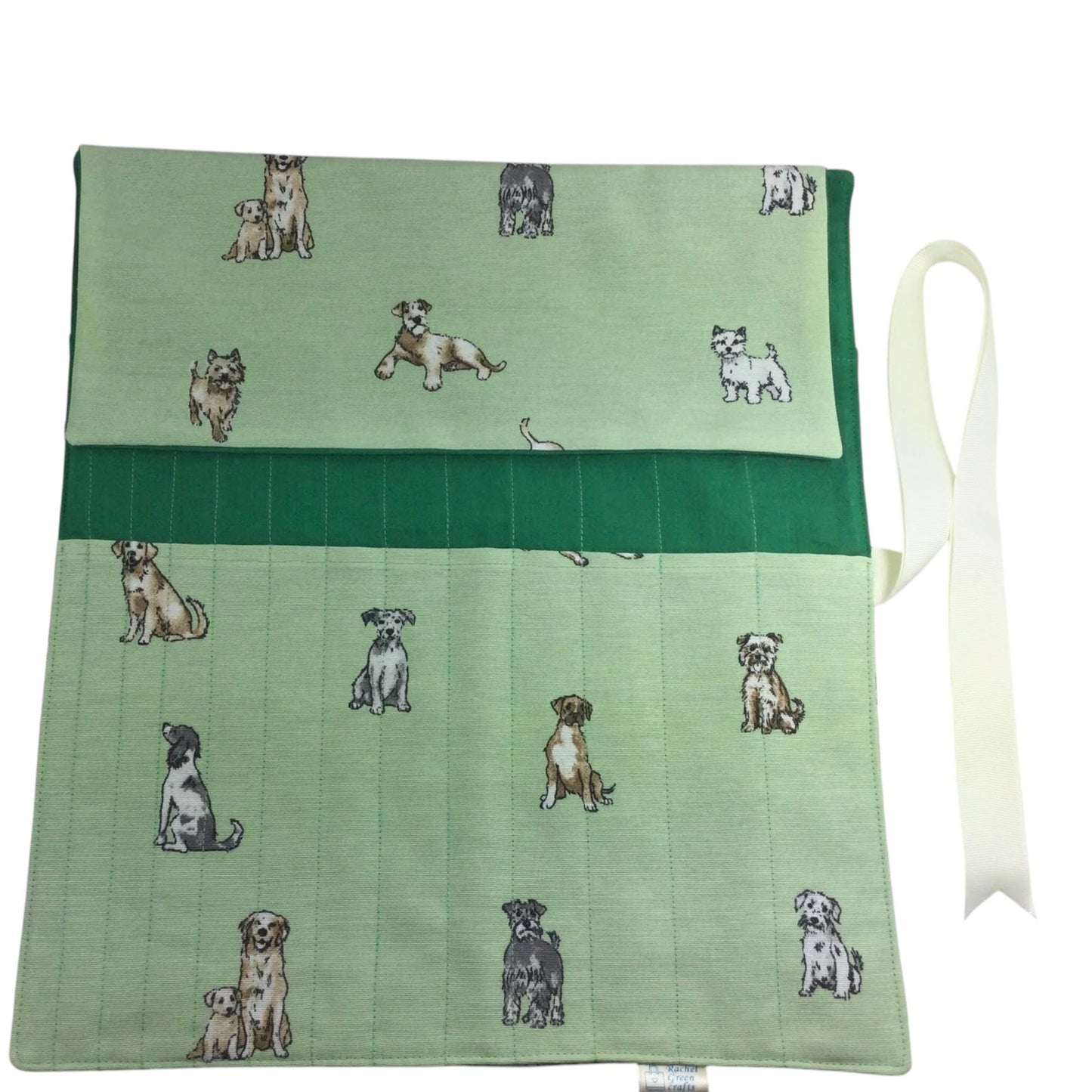 Straight knitting needle case with dogs, needle roll ,needle case, needle storage, knitting accessories, knitters gift,needle organiser