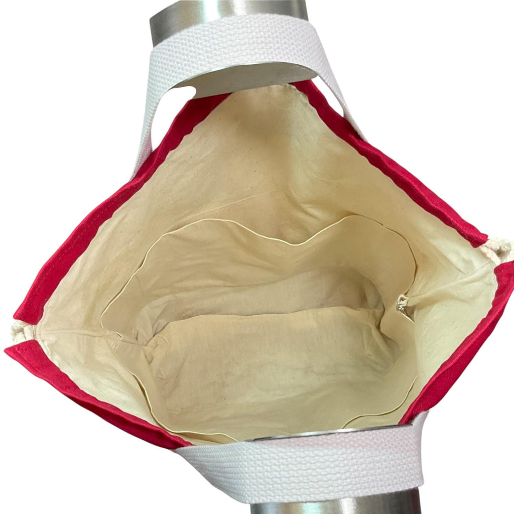 XXL  drawstring knitting bag with Red coloured sheep print, supersized multi pockets project bag with handle