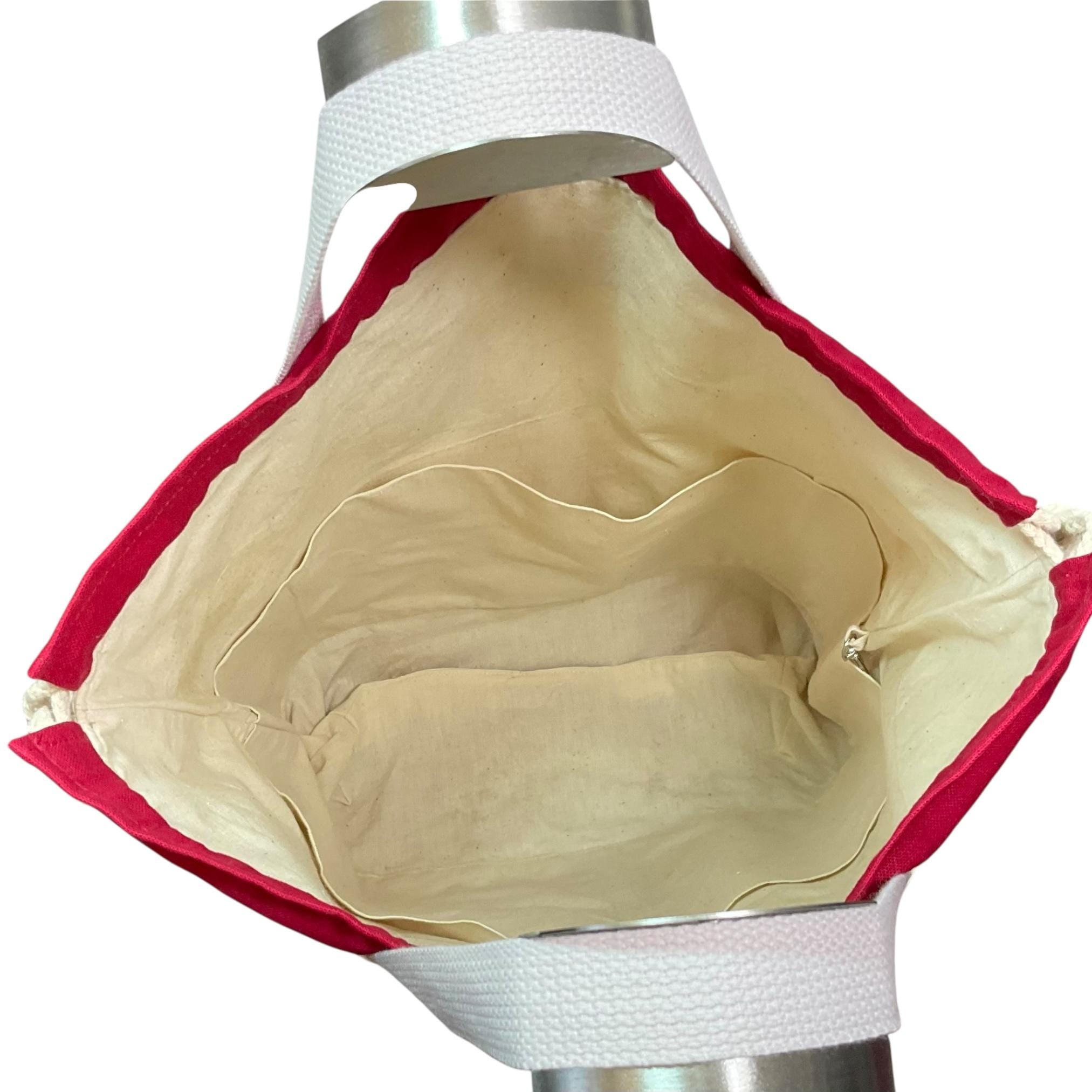 XXL  drawstring knitting bag with Red coloured sheep print, supersized multi pockets project bag with handle
