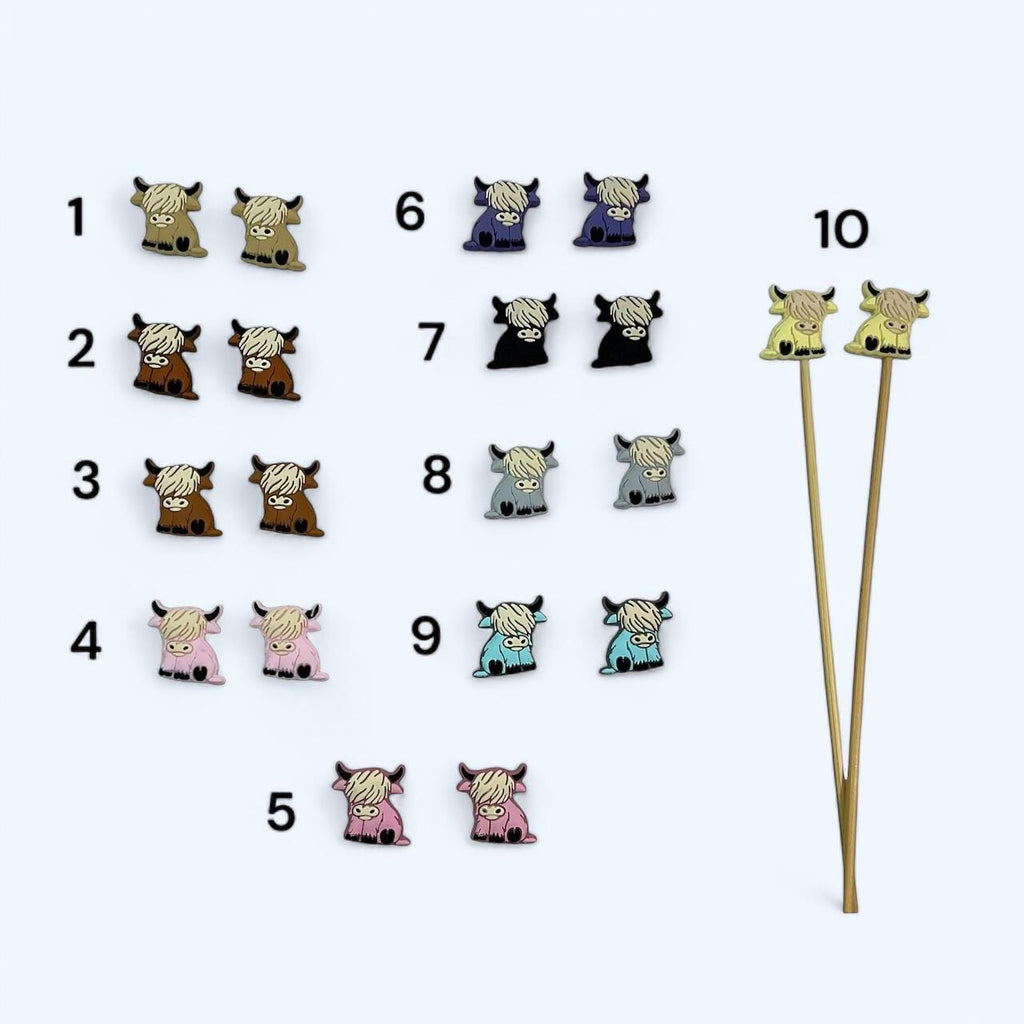 Highland Cow stitch stopper, knitting point protector, Silicone needle end