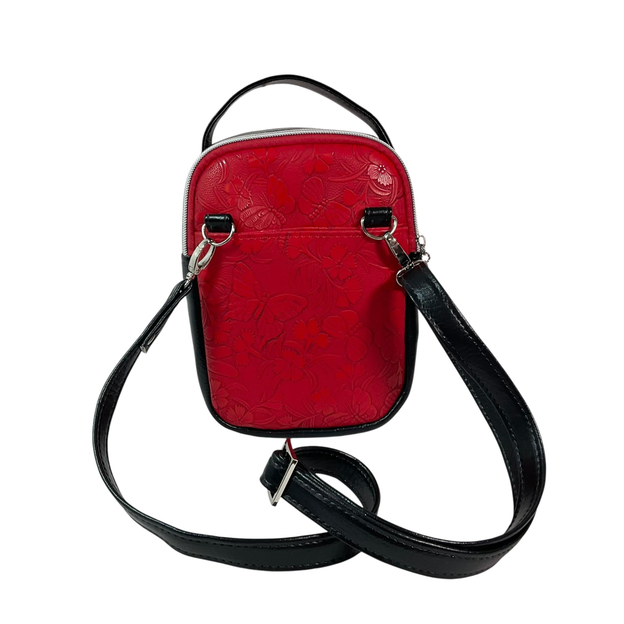 Sling bag, Water Bottle holder red butterfly Water-Resistant Faux Leather, Travel Day Trip