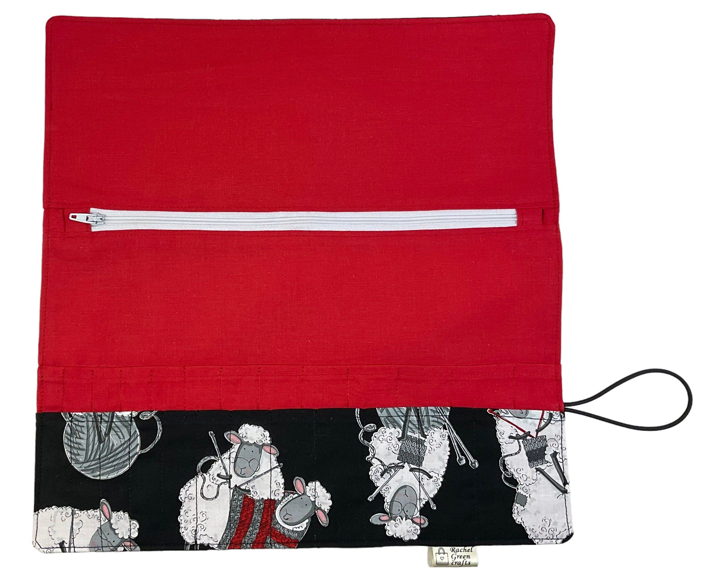 Interchangeable knitting needle case with knitting  sheep, 2 sets, addi case, chiagoo wallet, knit pro organiser pouch, hiya hiya case,