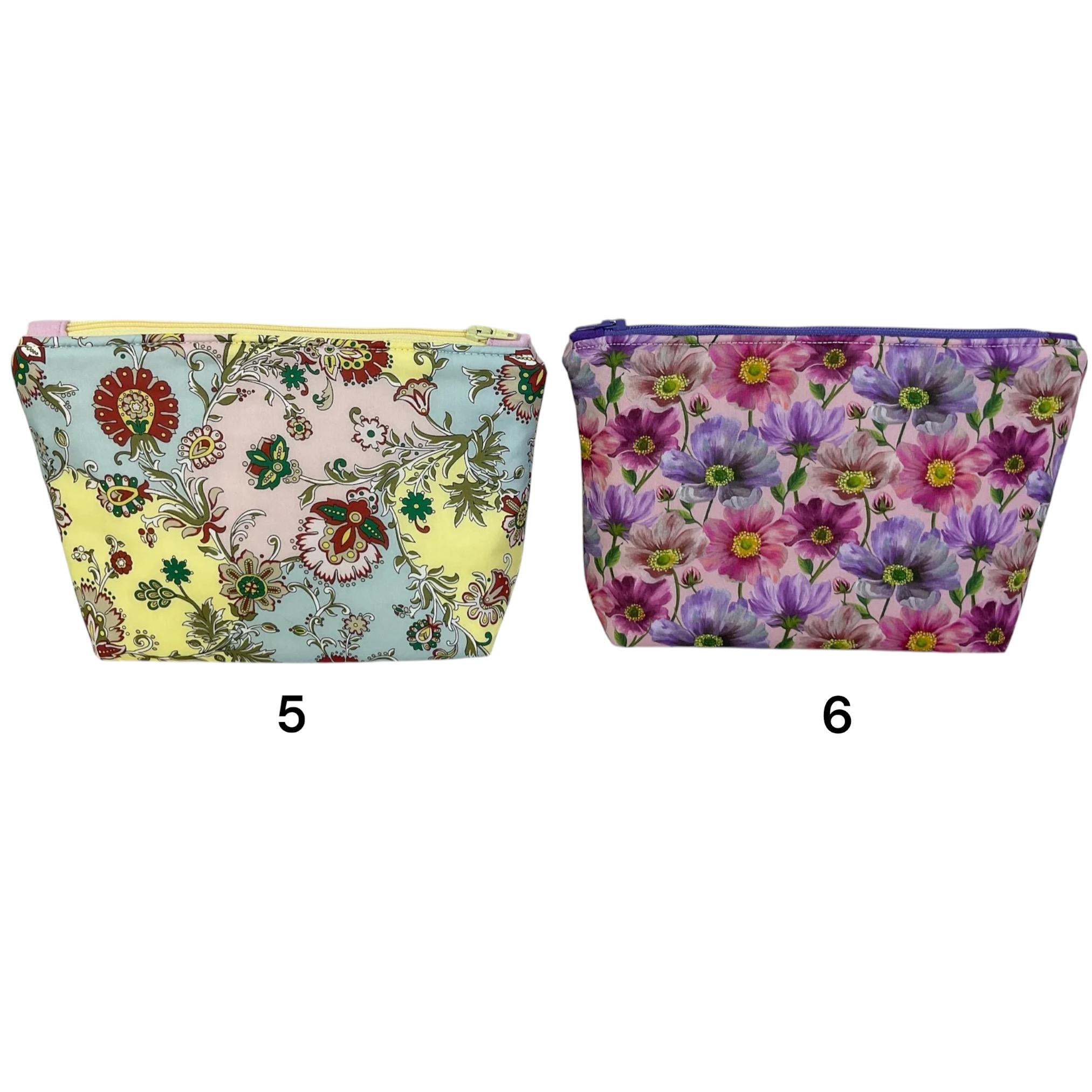Cosmetics bag in floral Liberty prints,small floral wash pouch, waterproof zipped travel bag, Makeup storage, pretty ladies gift