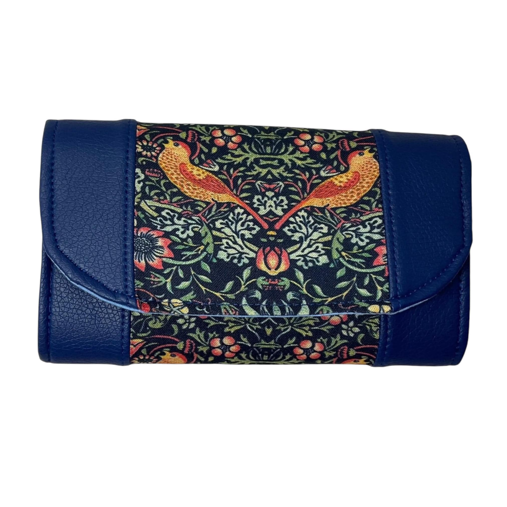 Ladies purse in faux leather and cotton canvas fabric, concertina style coin and card wallet, butterfly, cats and strawberry thief print