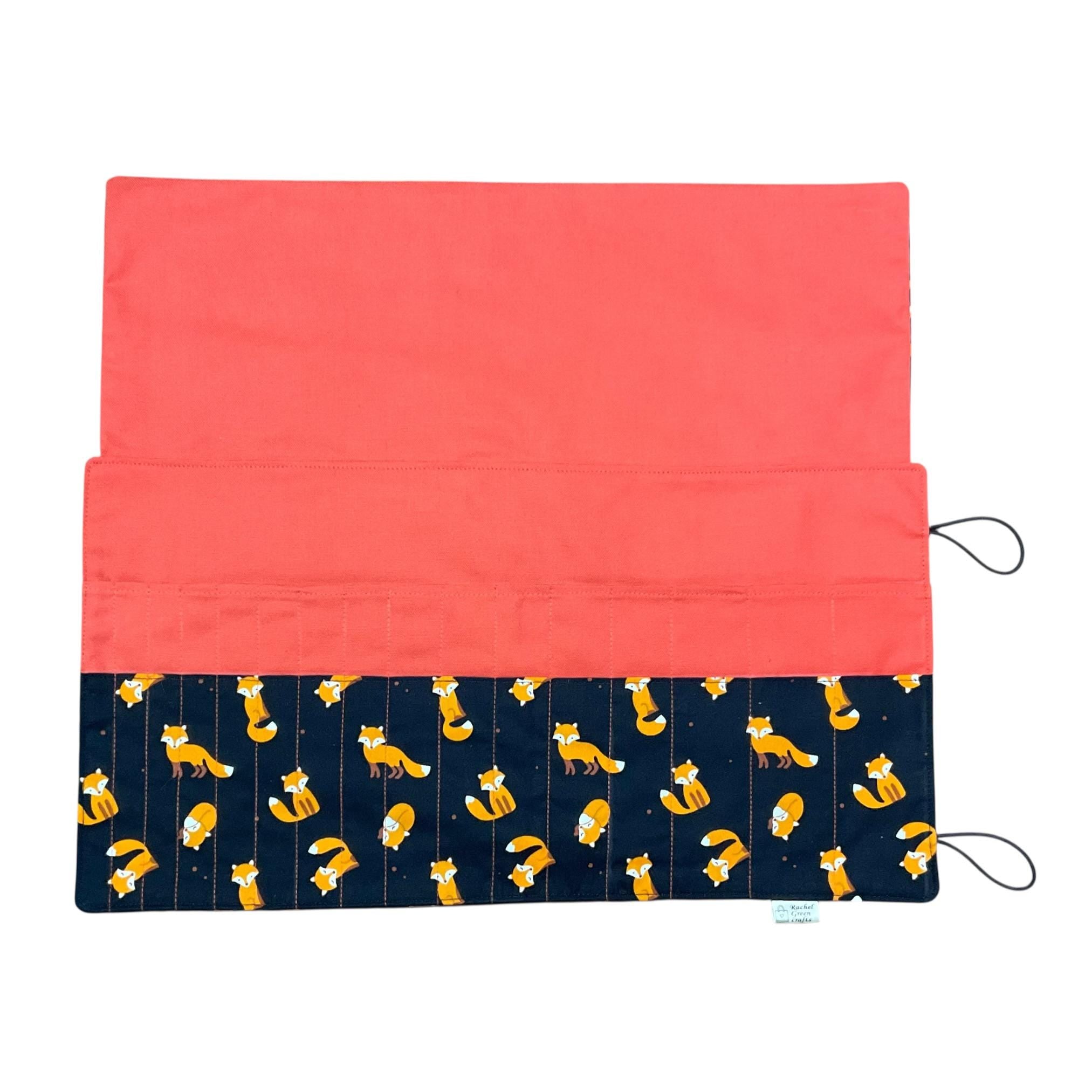 Double pointed knitting needle case with foxes,  DPN or crochet hook case, sock knitters gift, straight needle pouch
