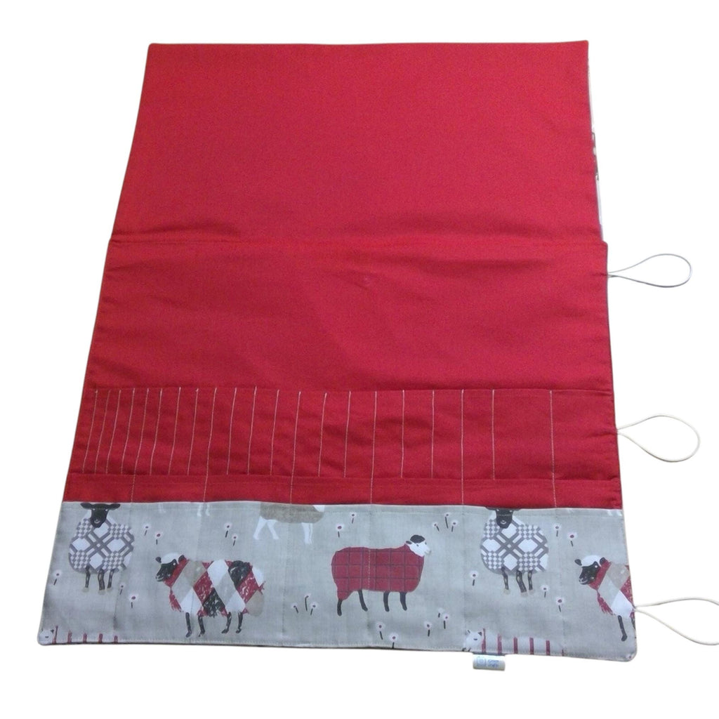 Straight and circular knitting needle case with red sheep, knitting needle pouch,  needle storage, long needles wallet, fixed sock needle