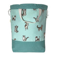 Extra Large canvas drawstring knitting bag with cats print, multi pockets project bag with handles