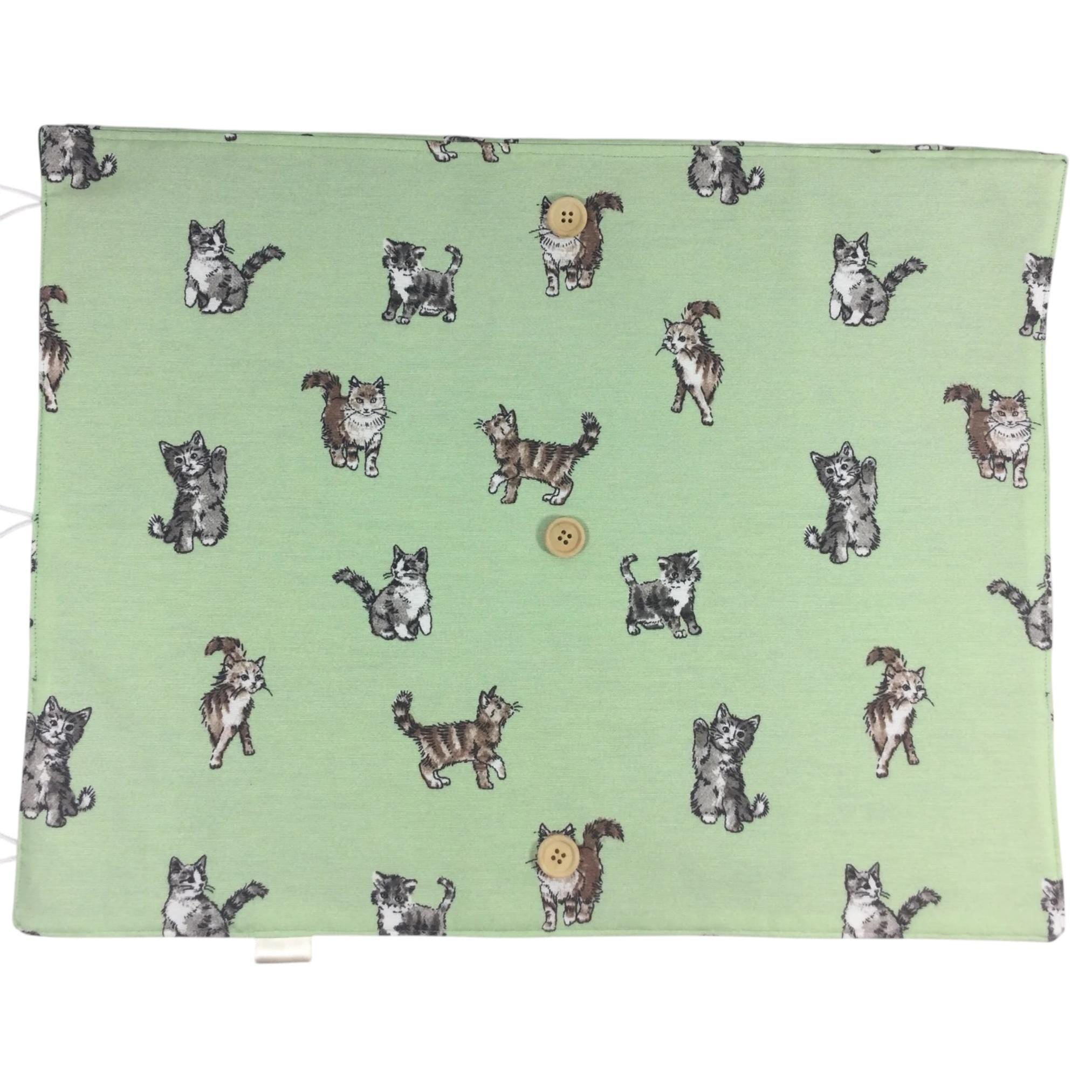 Straight and circular knitting needle case with cats  print, heavy weight storage pouch, long needles wallet, fixed sock needle