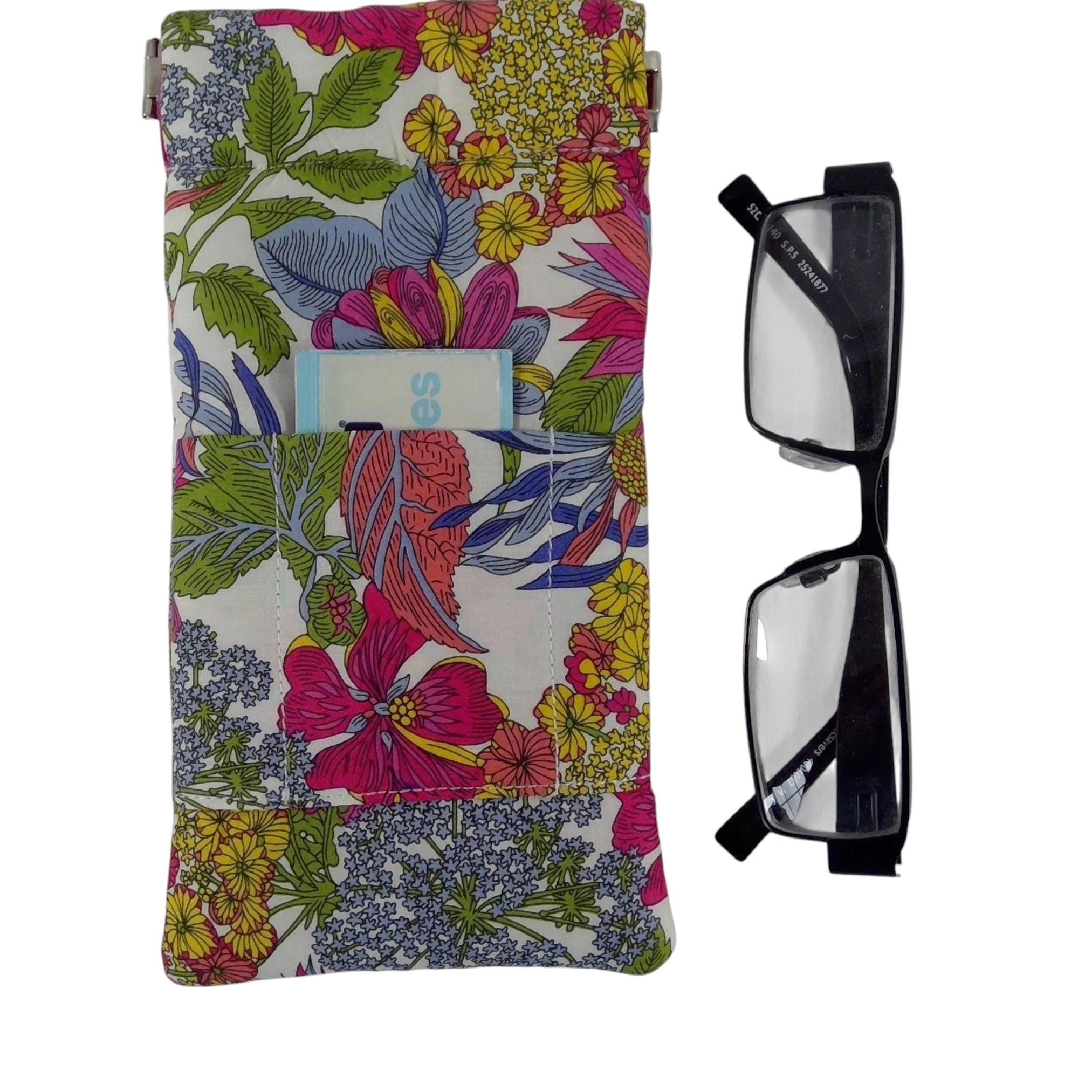 Glasses cases in Liberty floral fabric, snap shut spectacles pouch, sunglasses flex frame, ladies eyeglasses holder, women's gift,