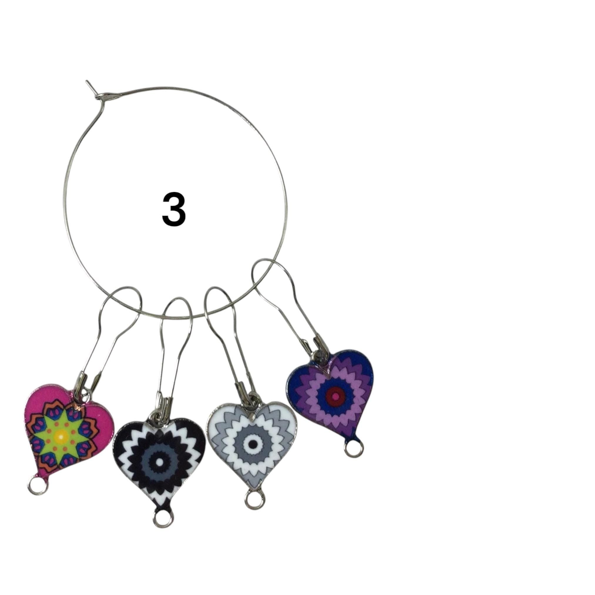 Heart Stitch Markers: Enamelled Knitting Crochet Charms (Set of 4)