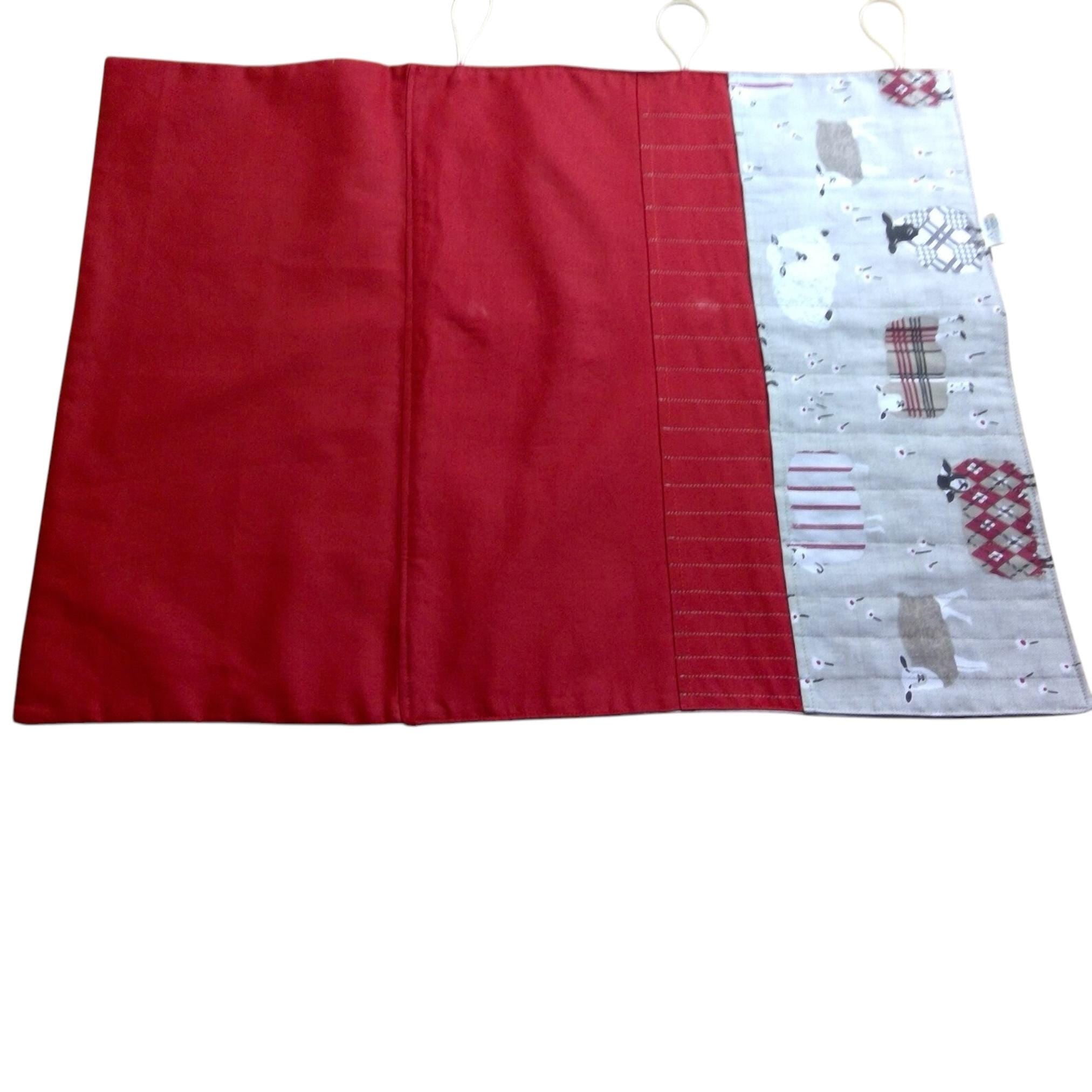 Straight and double pointed knitting needle case with red sheep, knitting needle pouch,  needle storage, long needles wallet, sock needle