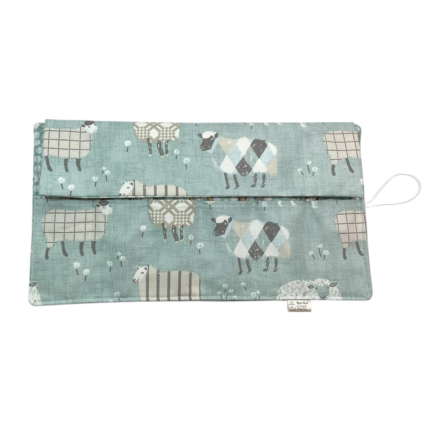 Circular knitting needle case with blue sheep