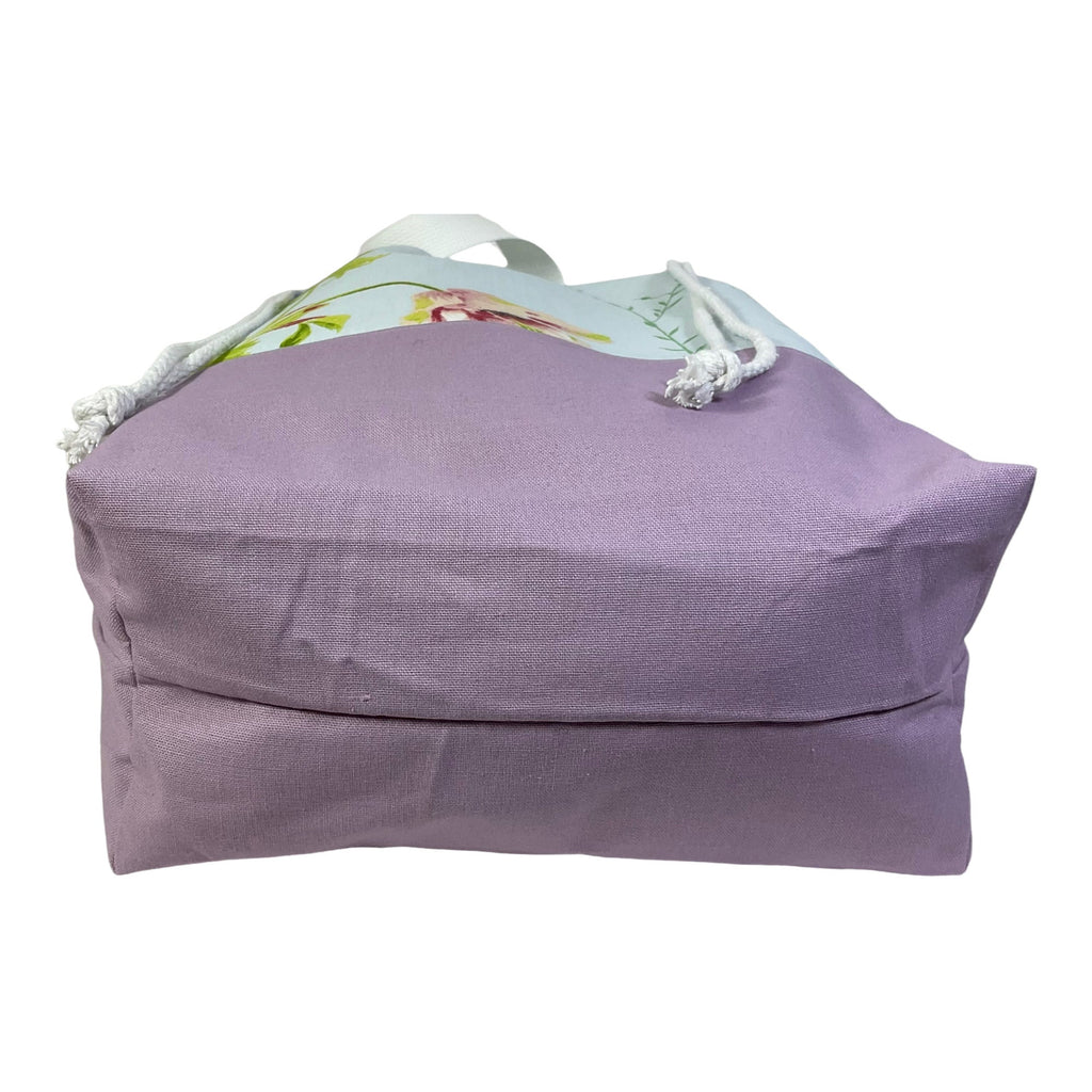 Extra Large canvas drawstring knitting bag with floral  print, multi pockets project  bag with handles, flower lover gift