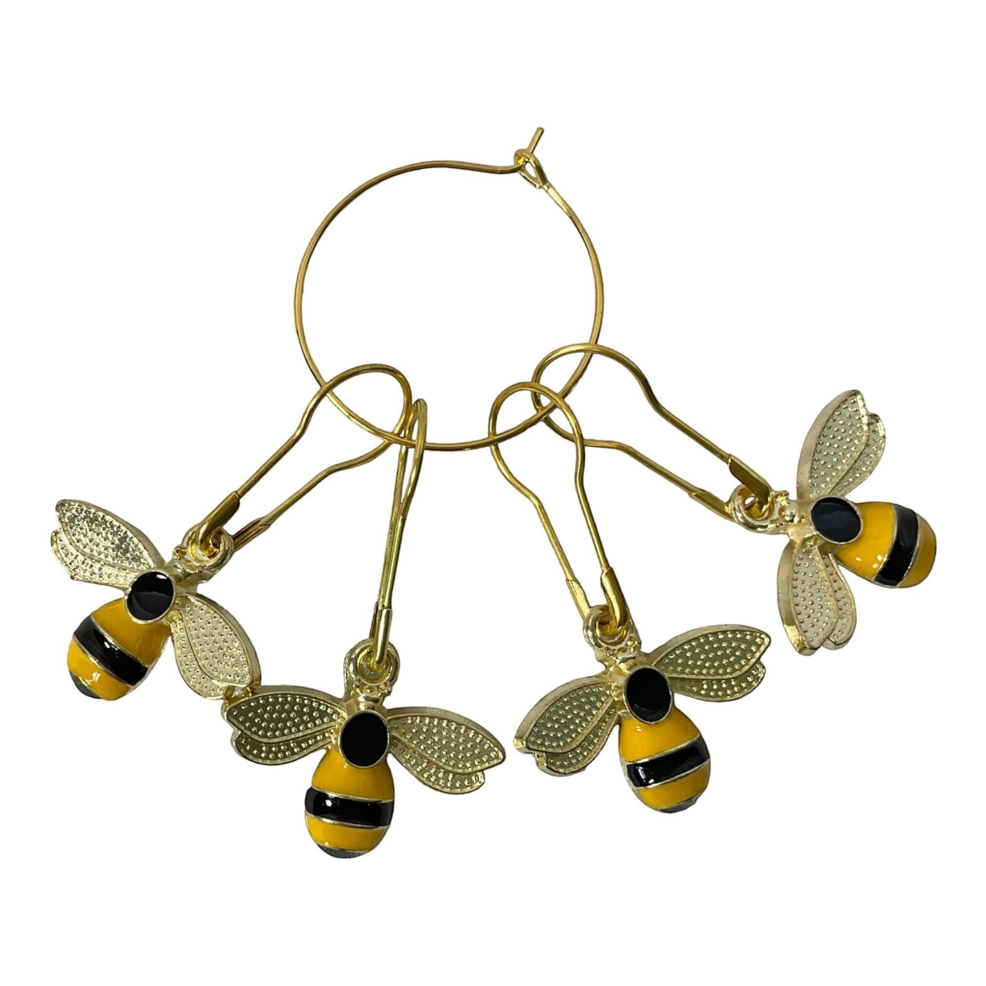 Bee Stitch markers, enamelled colourful progress charms, knitting markers, lace markers, knitters gift, gold plated place keeper