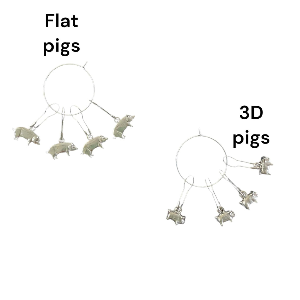 Pig Stitch Markers: Silver Knitting Crochet Charms, Set of 4