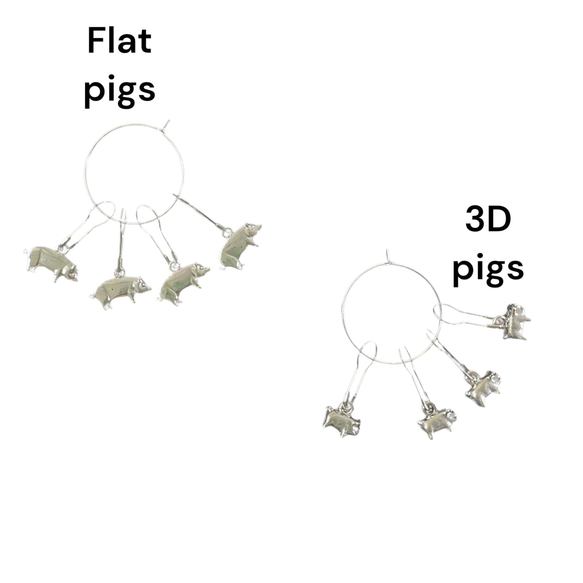 Pig Stitch Markers: Silver Knitting Crochet Charms, Set of 4