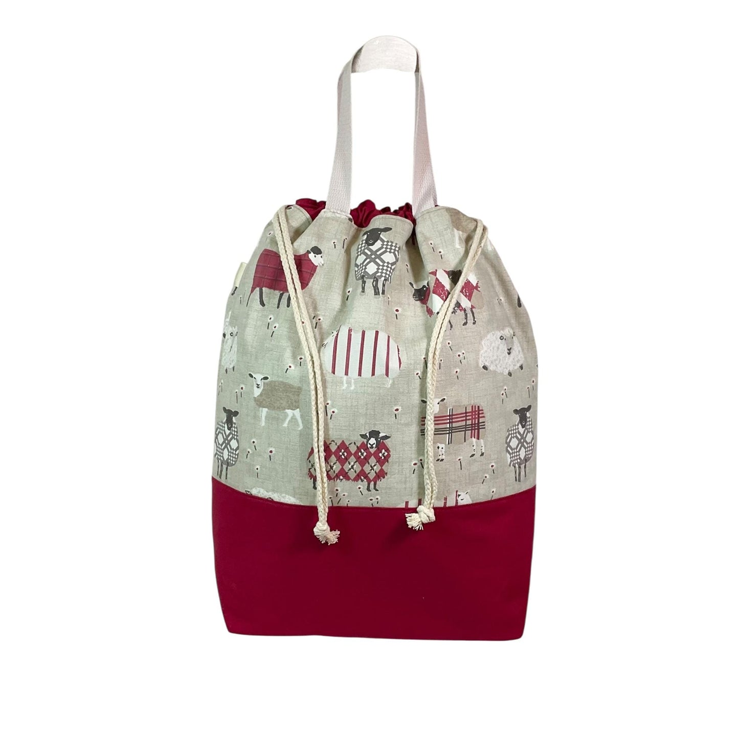XXL  drawstring knitting bag with Red coloured sheep print