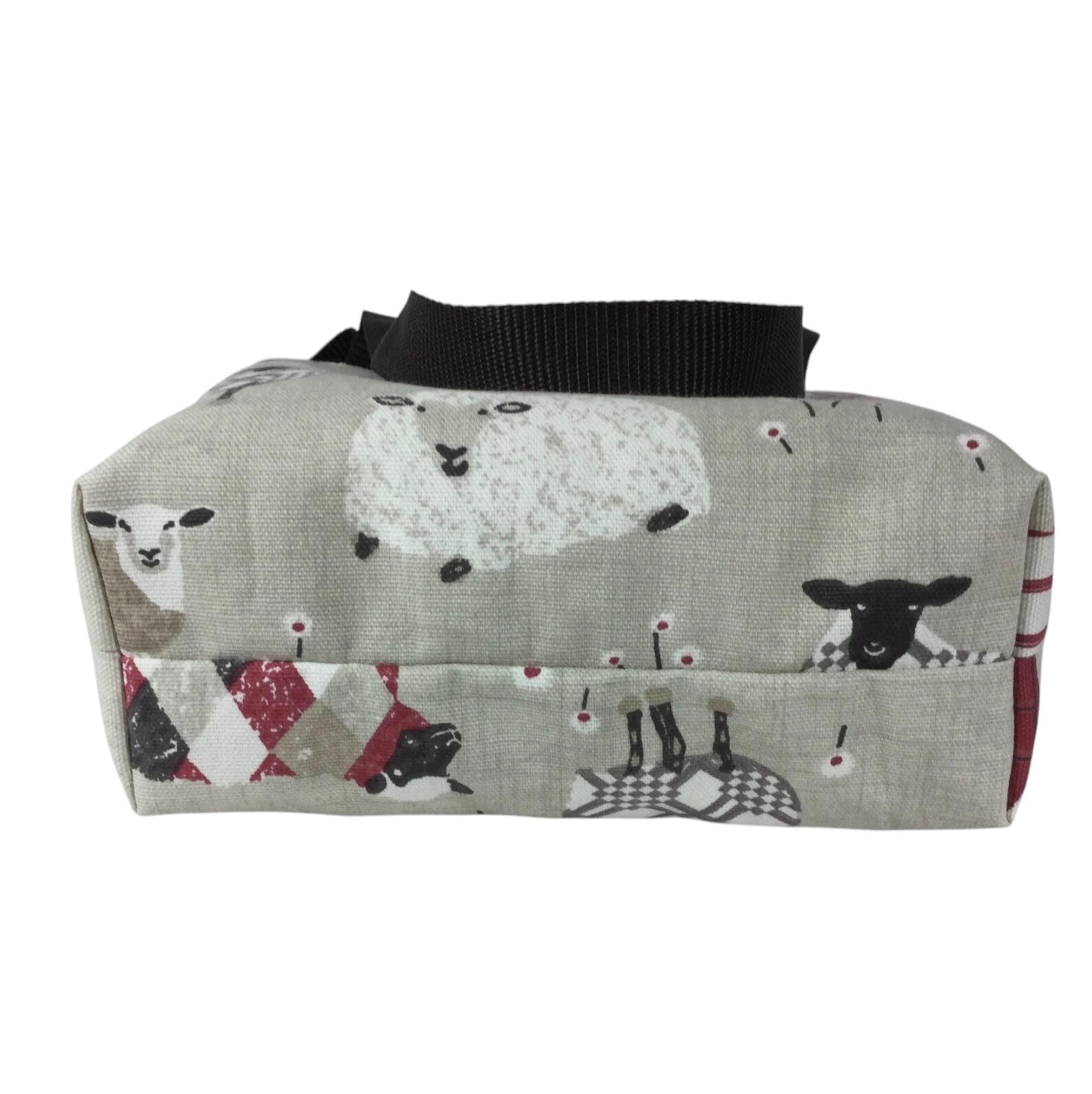 small sheep tote bag, mini lined canvas shopping bag, girls purse, book bag, knitters project gift