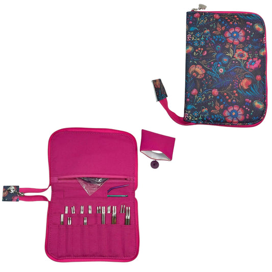 Interchangeable knitting needle case with flowers