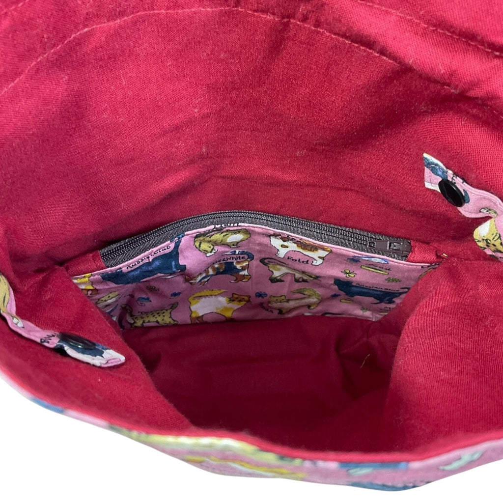 Two at a time knitting bag with cats, medium sock sack, pink drawstring divided, shoe, toiletries, work in progress bag , WIP bag