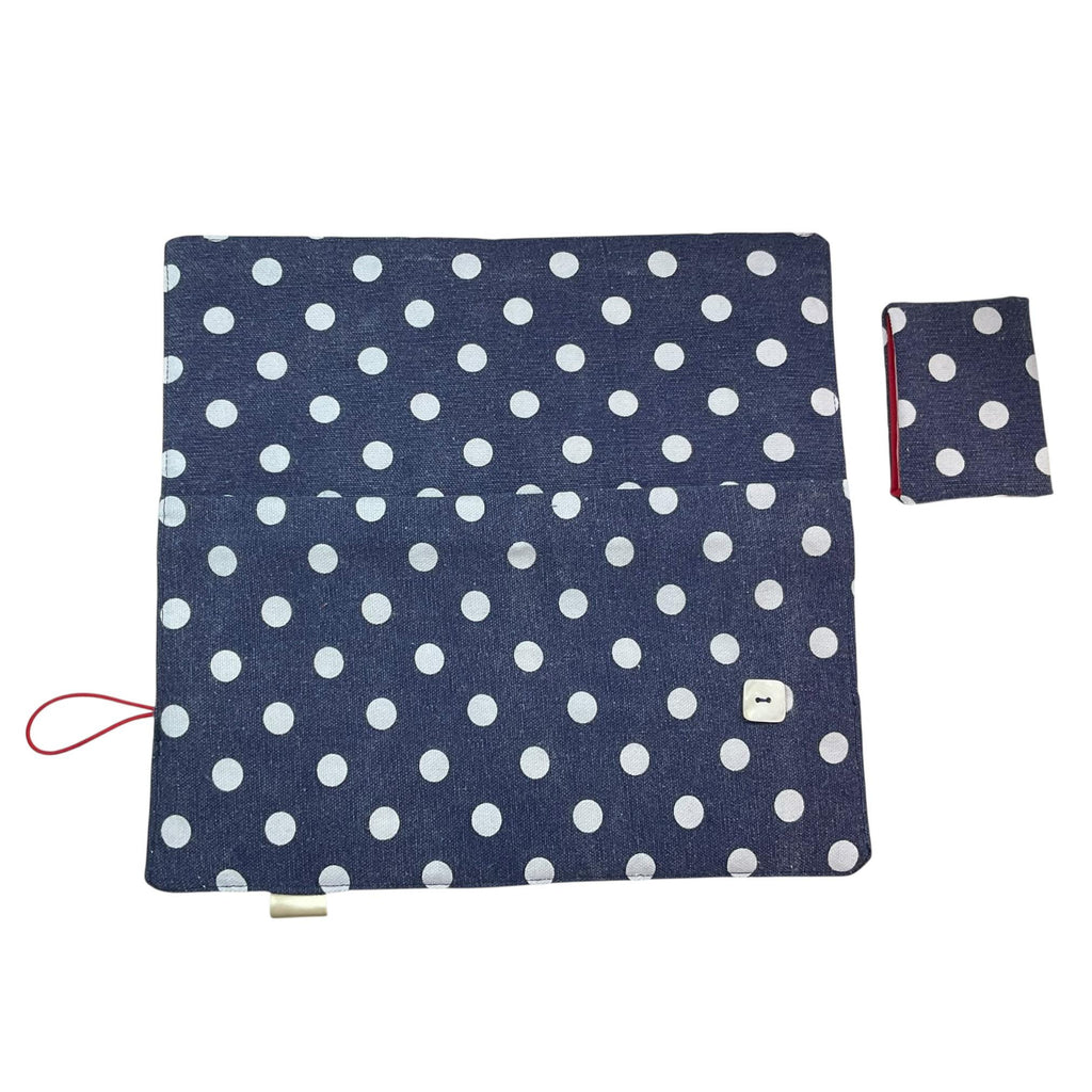 Interchangeable knitting needle case with denim spot, holds 2 sets, addi case, chiagoo wallet, knit pro organiser, sock needle pouch,