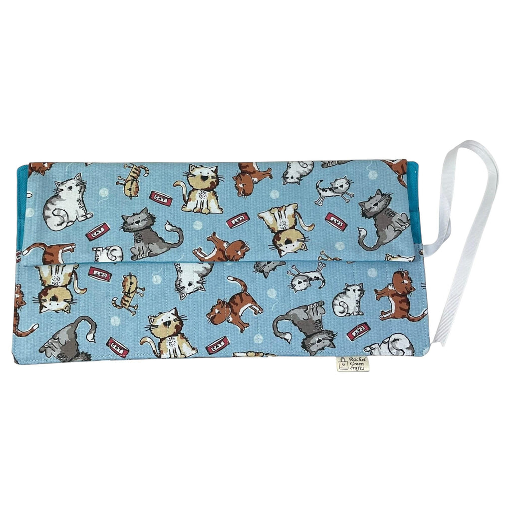 Crochet hook case with cats, Ergonomic hook organiser, roll up short Dpn case, cat lover gift, knitters gift, Crochet gift, crochet storage