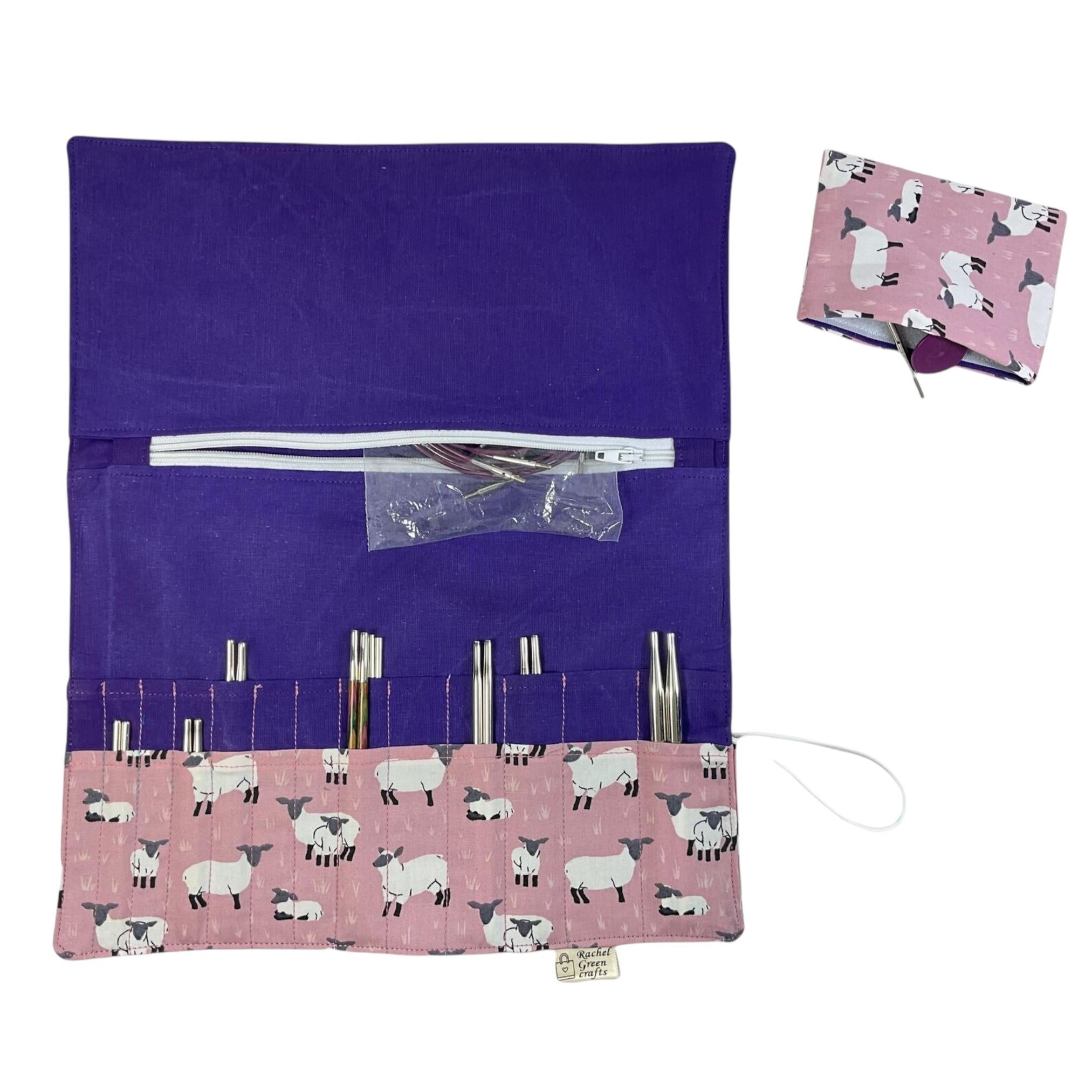 Interchangeable needle case with sheep ,interchangeable organiser, addi needle case, chiagoo wallet, knit pro pouch, hiya hiya case,