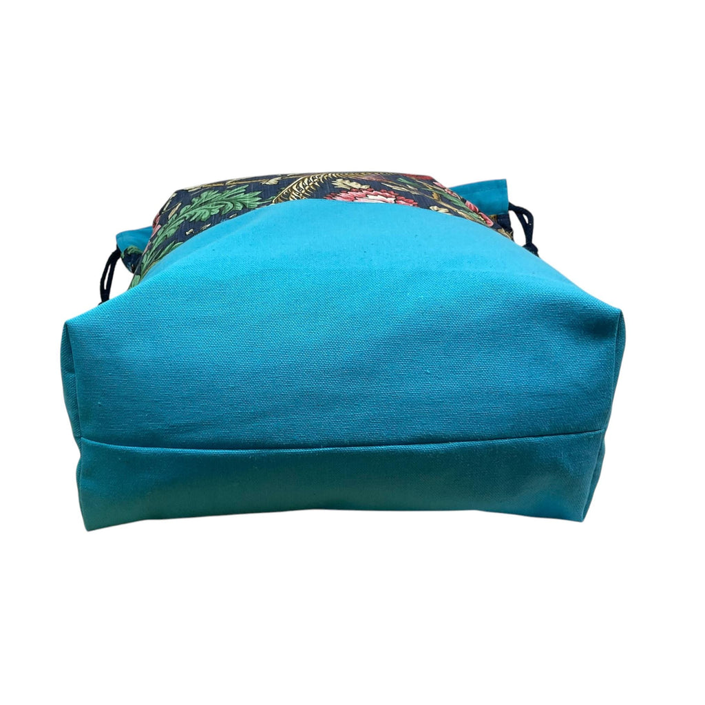 XXL drawstring knitting bag with floral and bird print, canvas  supersized multi pockets project bag with handles,  crafters gift