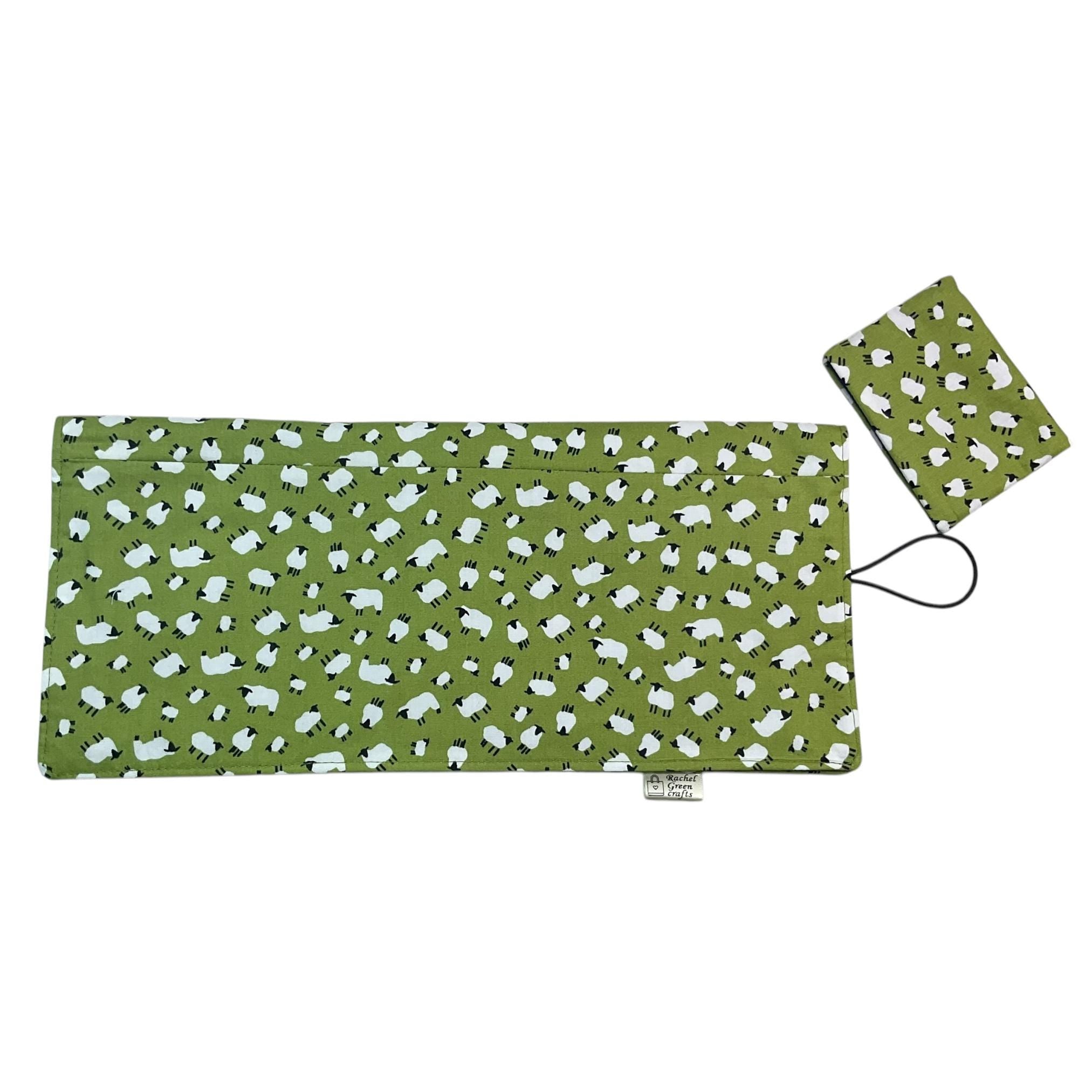 Interchangeable knitting needle case with all over sheep print, 2 sets, addi case, chiagoo wallet, knit pro organiser pouch, hiya hiya case,