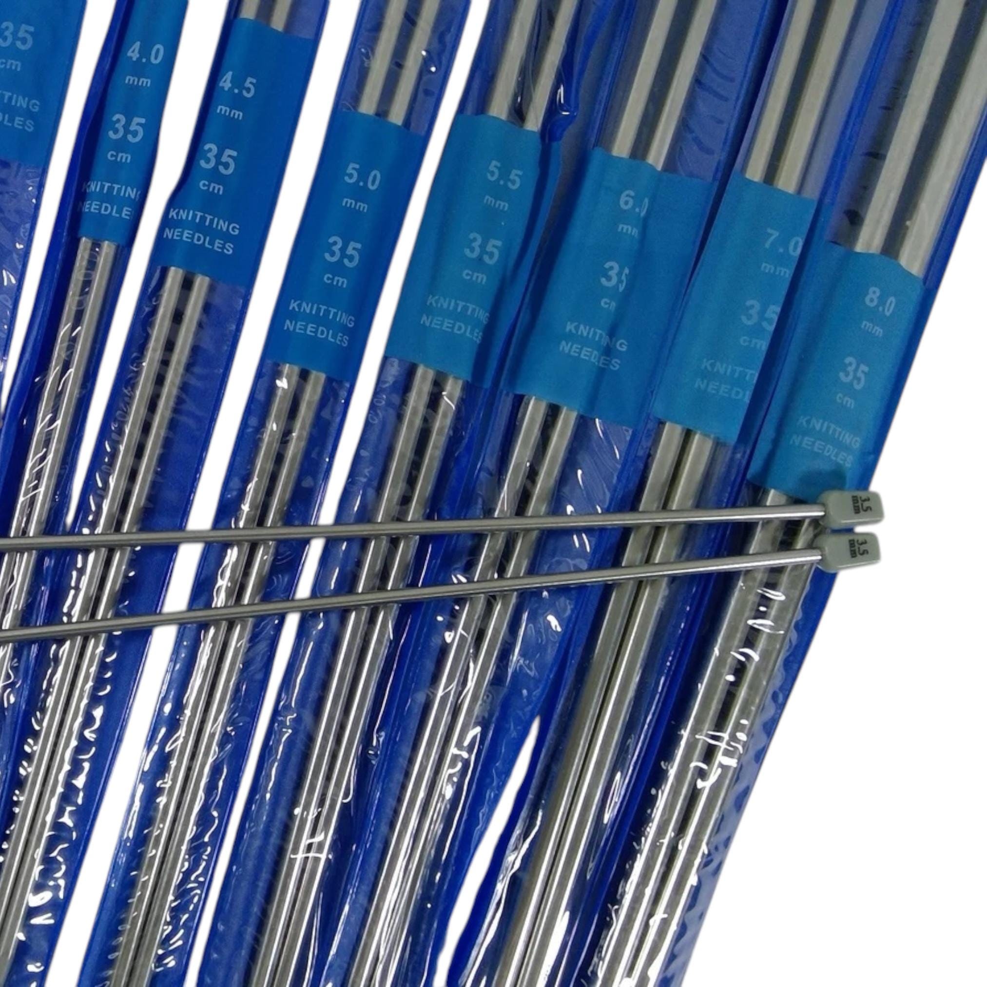 Full set of 11 pairs of stainless steel knitting needles, 35cm 14 inch straight metal,knitters gift
