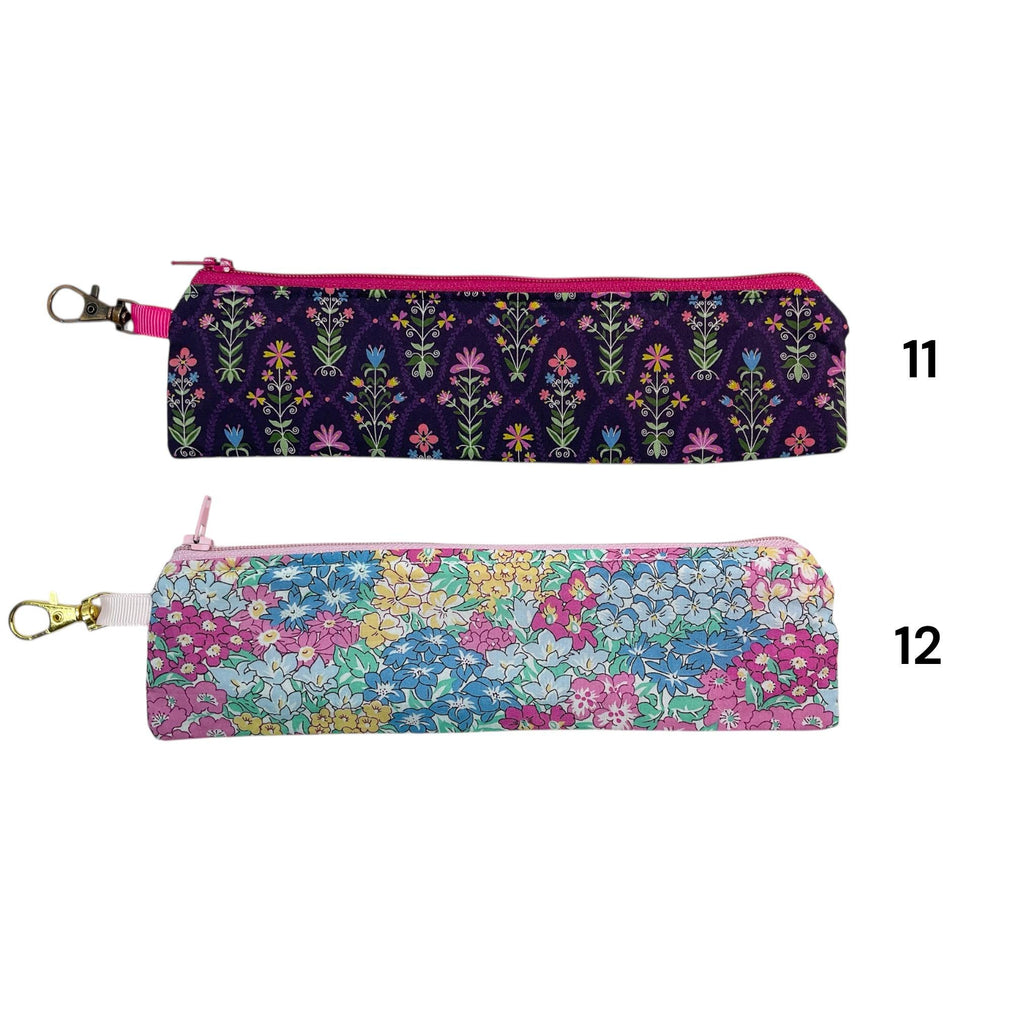 Liberty fabric slim pencil case, floral skinny zip pouch with lanyard clip, small items pouch, nail file storage, medical female sanitary