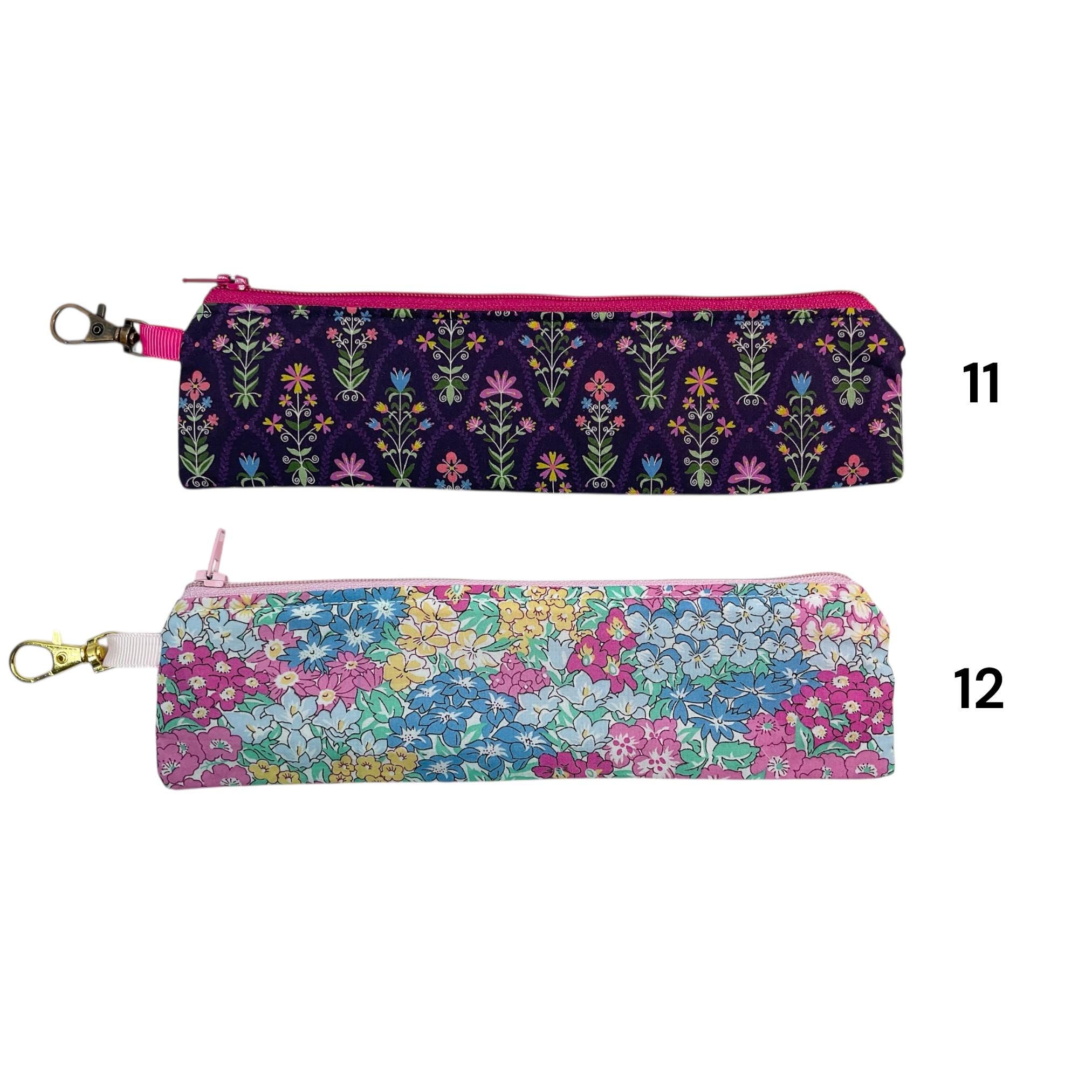Liberty fabric slim pencil case, floral skinny zip pouch with lanyard clip, small items pouch, nail file storage, medical female sanitary