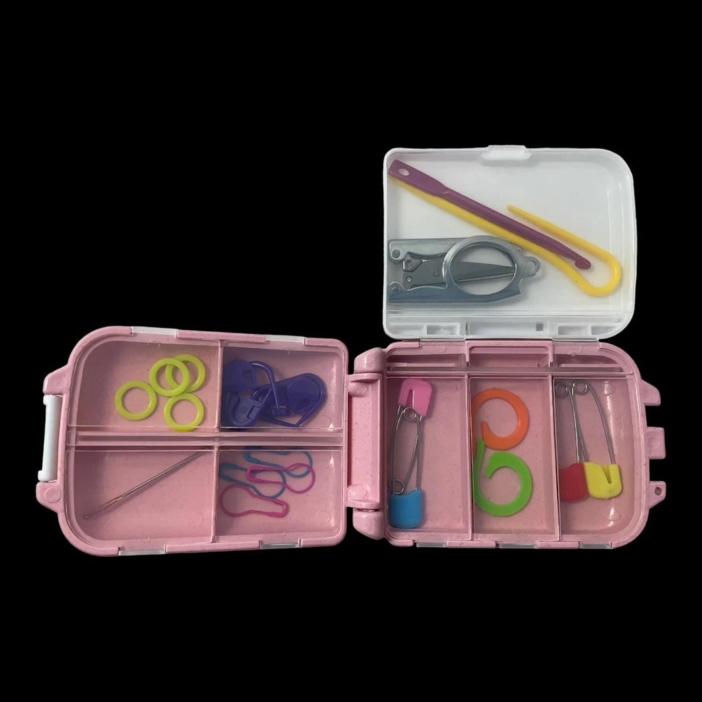 Knitting notions box, stitch marker rigid multi compartment organiser for  tools for knitting, crochet and sewing, small notions container