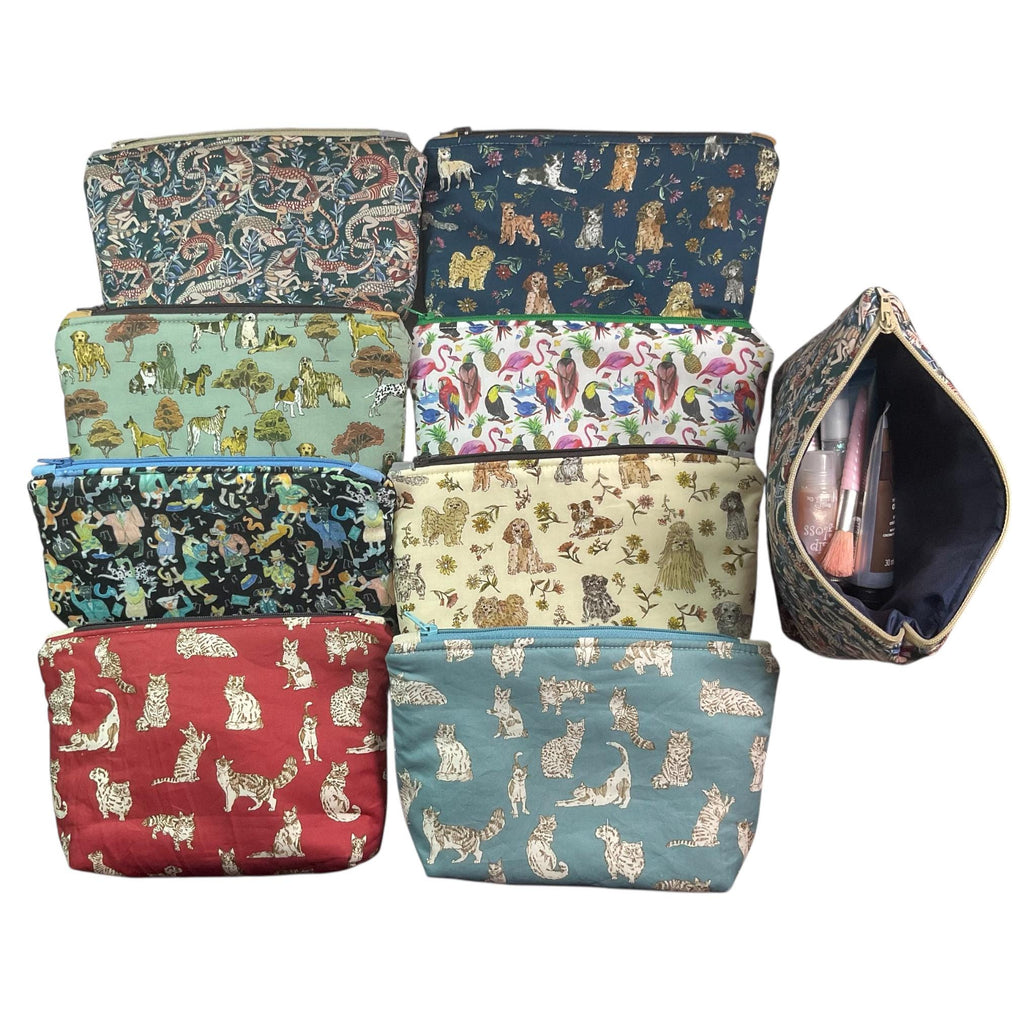 Cosmetics pouch in Liberty dog, cat and pet print tana lawn , small wash bag with waterproof lining , zipped Makeup storage, ladies gift