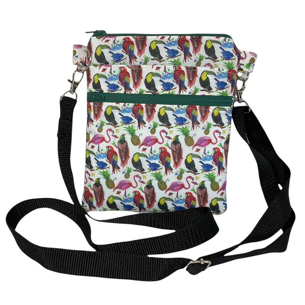 Liberty fabric slim shoulder bag with multi pockets, messenger style pink and purple floral phone purse, teenager bag