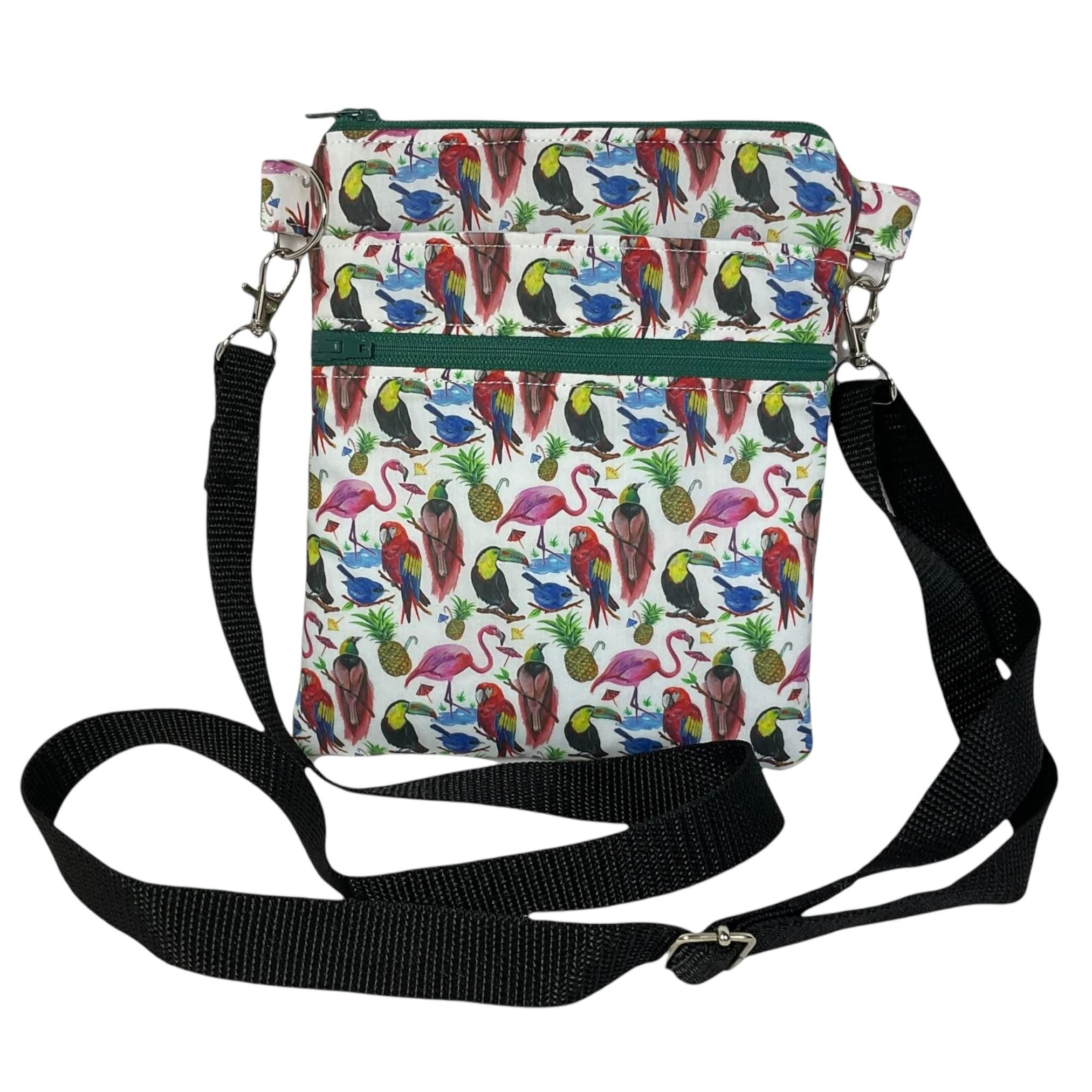 Liberty fabric slim shoulder bag with multi pockets, messenger style pink and purple floral phone purse, teenager bag