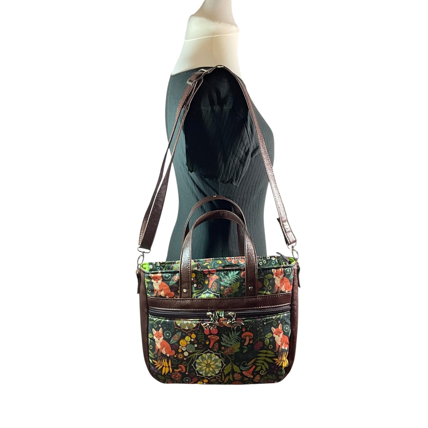 faux leather Crossbody Handbag in fox and squirrel print