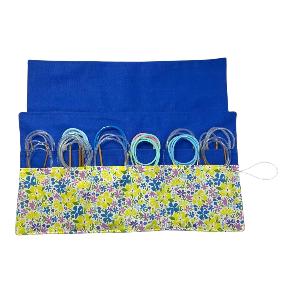 Circular needle case made from Liberty floral fabric, fixed circular sock needle pouch, knitting needle roll, knitters gift, needle holder,