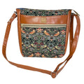 Handbag in faux leather and strawberry thief bird print, vegan ladies gift, crossbody bag, shoulder zip pouch