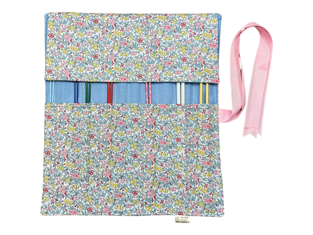 Liberty floral print Straight knitting needle case, needle roll, ribbon tie storage, knitting accessories, knitters gift,needle organiser