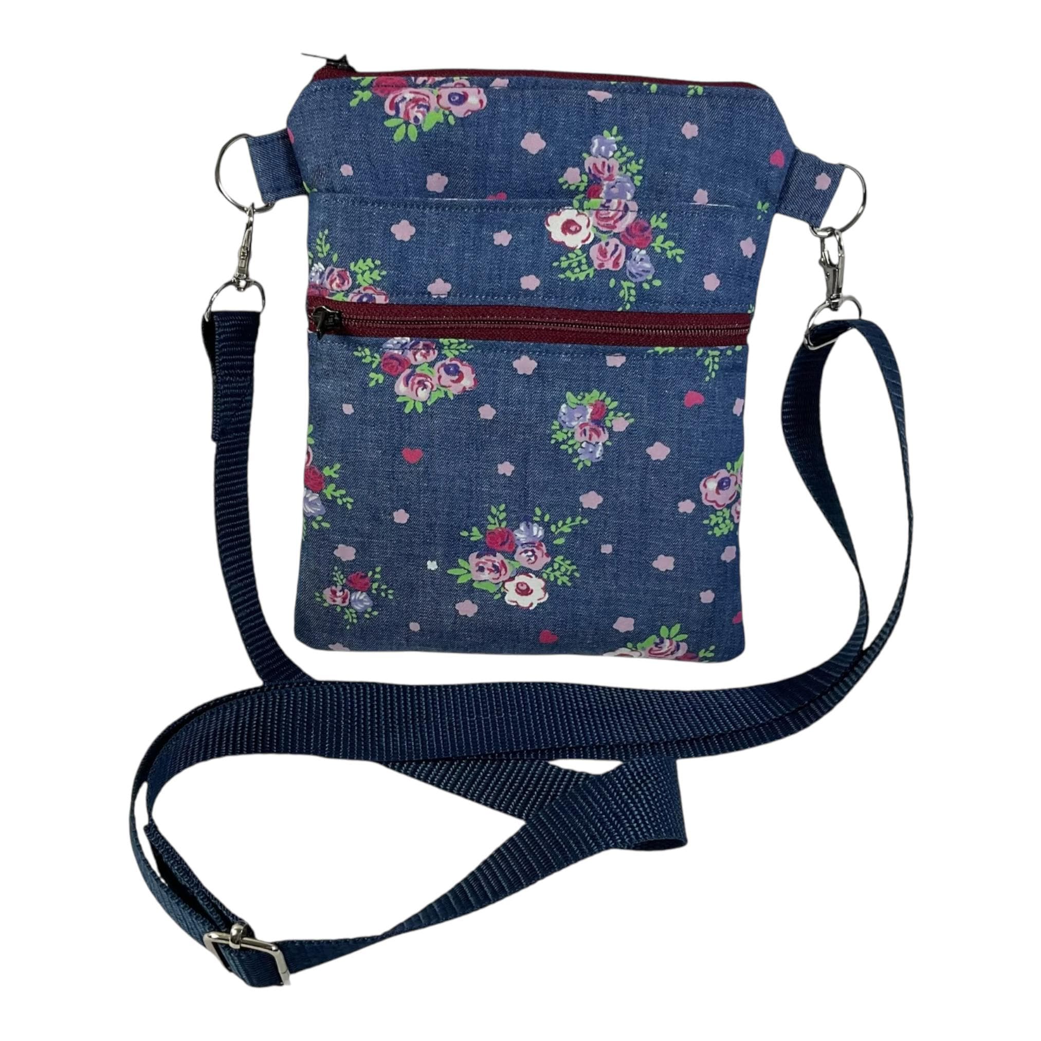 Denim  slim phone shoulder bag with multi pockets, butterfly teenager messenger , floral mini clutch bag, clubbing festival bag
